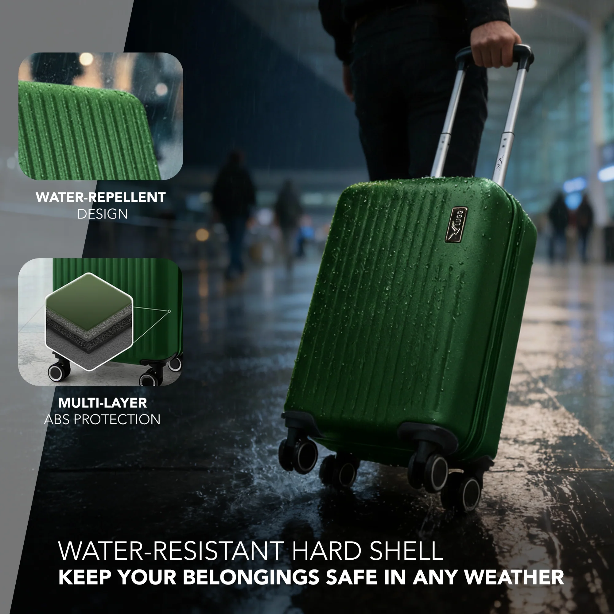 LUGG 40cm Vacay Suitcase ABS Luggage, Aluminium Trolley Handle, 360° Spinner Wheels, Water-Resistant & Durable Material - Airline Compatible (40 x 30 x 20cm)- Forest - Image 4