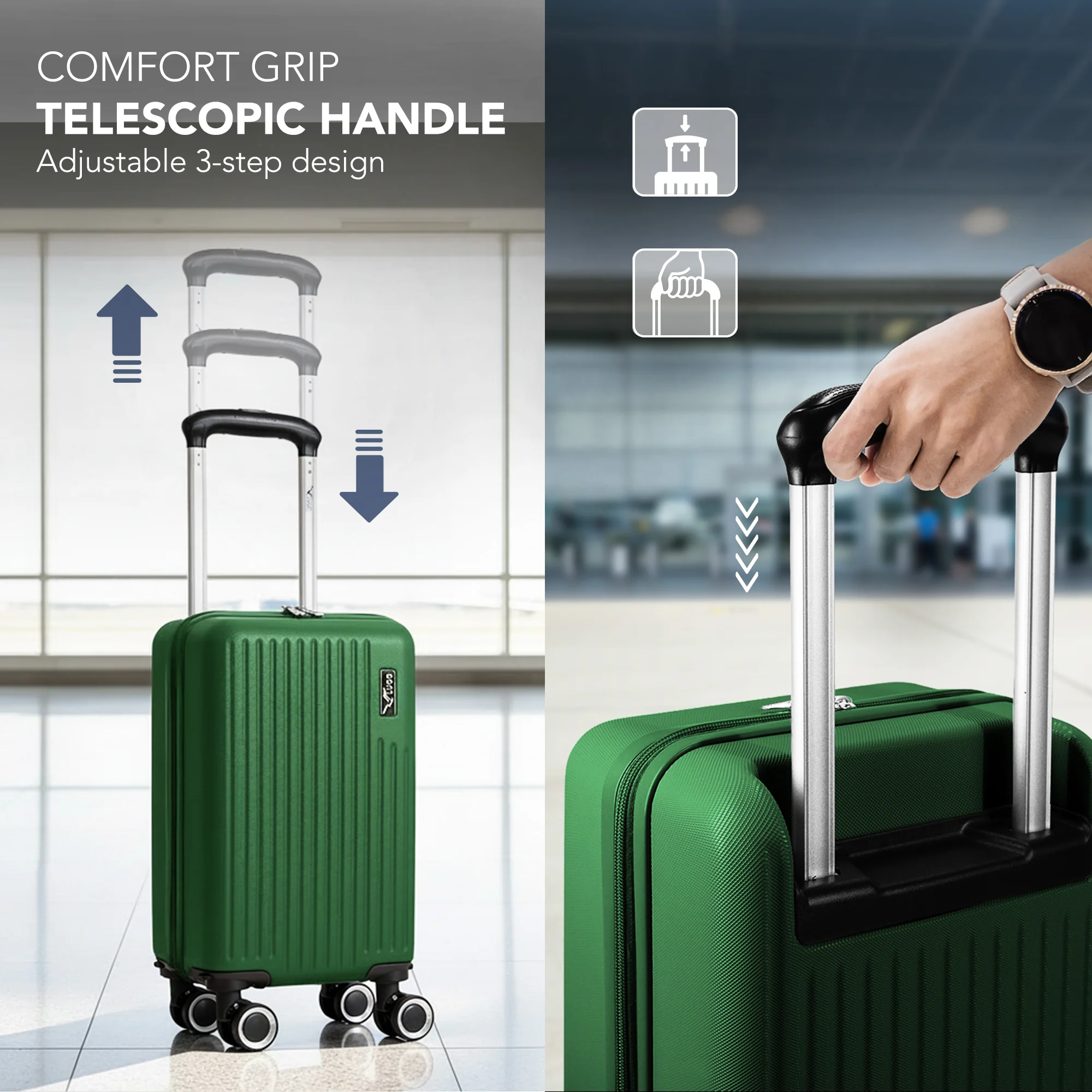 LUGG 40cm Vacay Suitcase ABS Luggage, Aluminium Trolley Handle, 360° Spinner Wheels, Water-Resistant & Durable Material - Airline Compatible (40 x 30 x 20cm)- Forest - Image 7