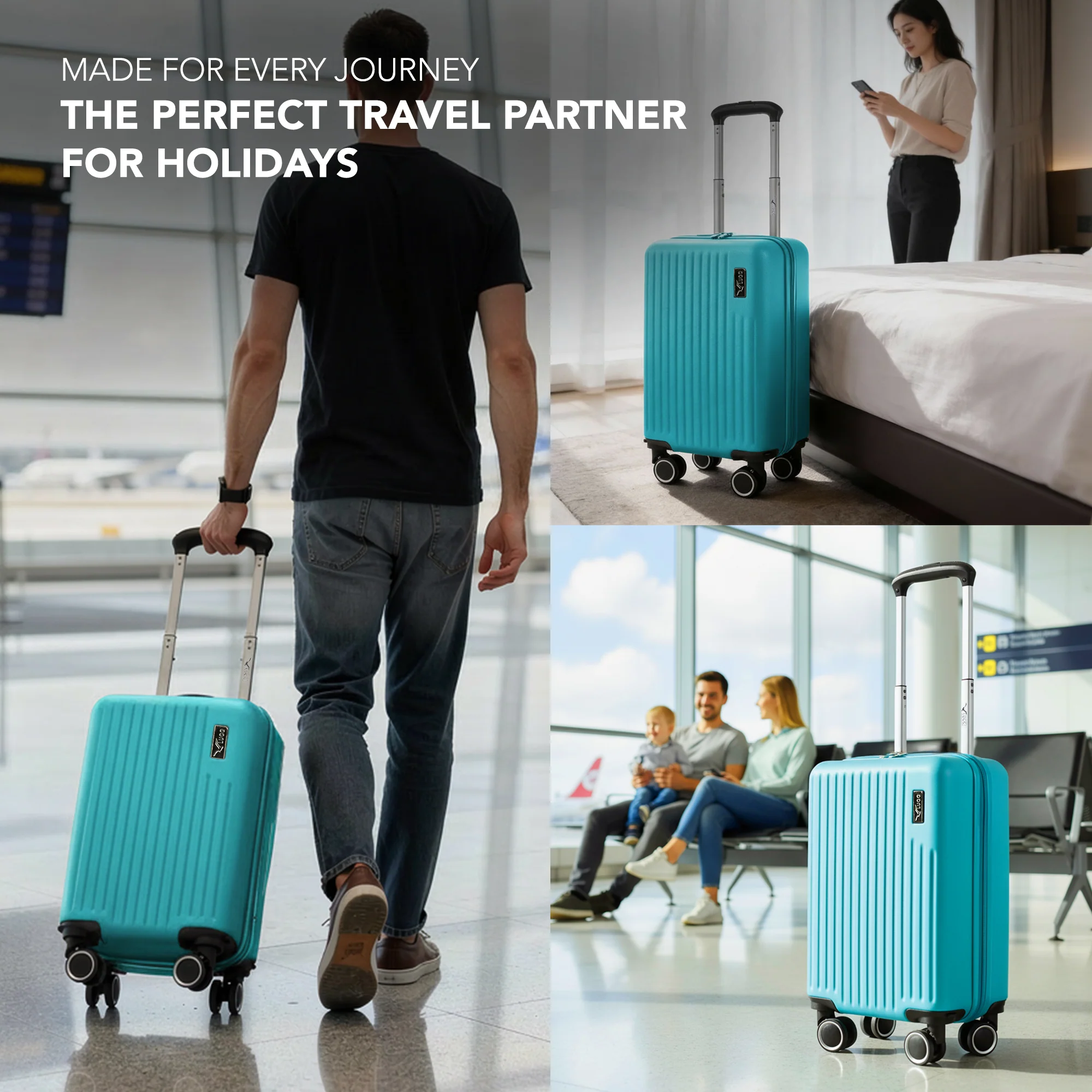 LUGG 40cm Vacay Suitcase ABS Luggage, Aluminium Trolley Handle, 360° Spinner Wheels, Water-Resistant & Durable Material - Airline Compatible (40 x 30 x 20cm)- Ocean - Image 2