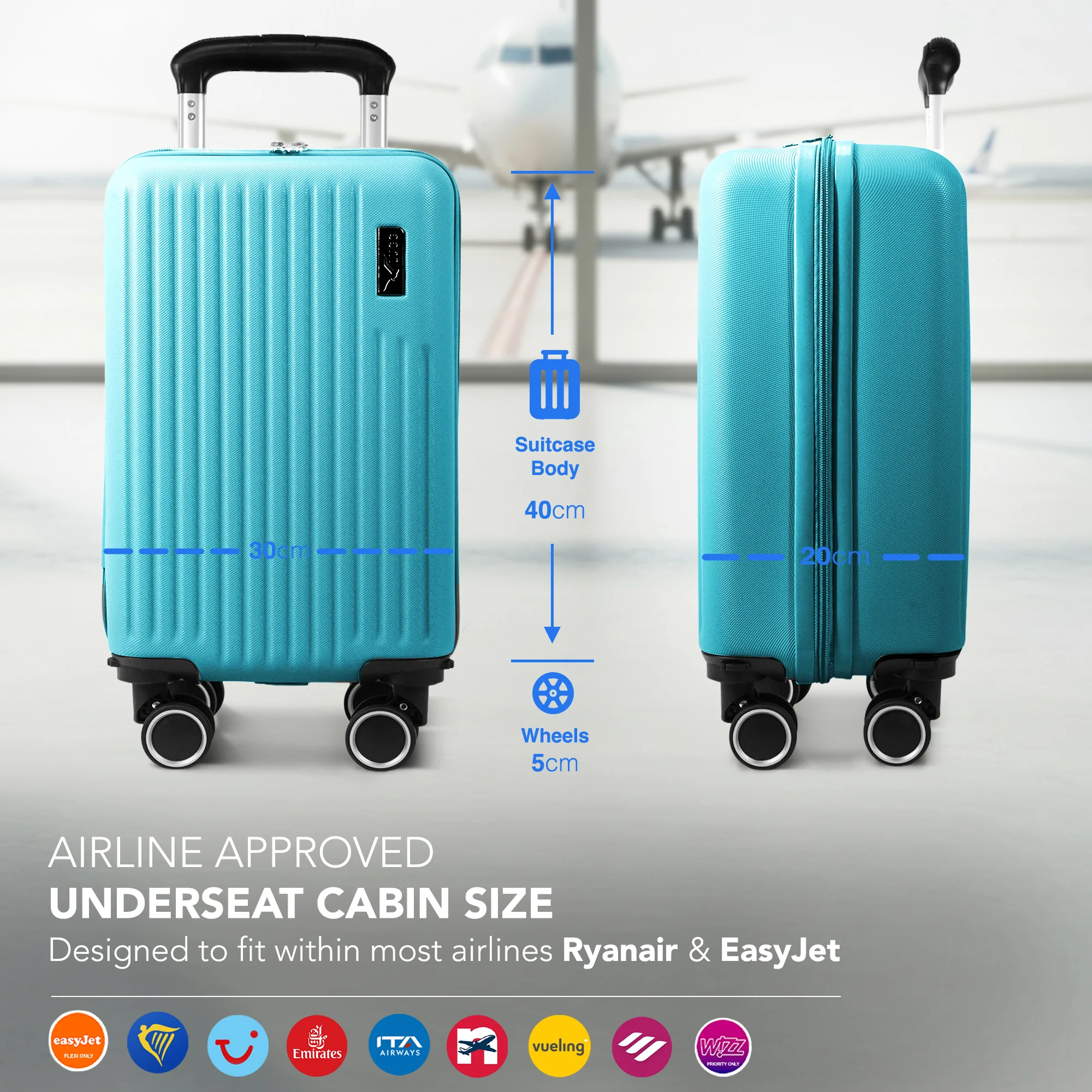 LUGG 40cm Vacay Suitcase ABS Luggage, Aluminium Trolley Handle, 360° Spinner Wheels, Water-Resistant & Durable Material - Airline Compatible (40 x 30 x 20cm)- Ocean - Image 3