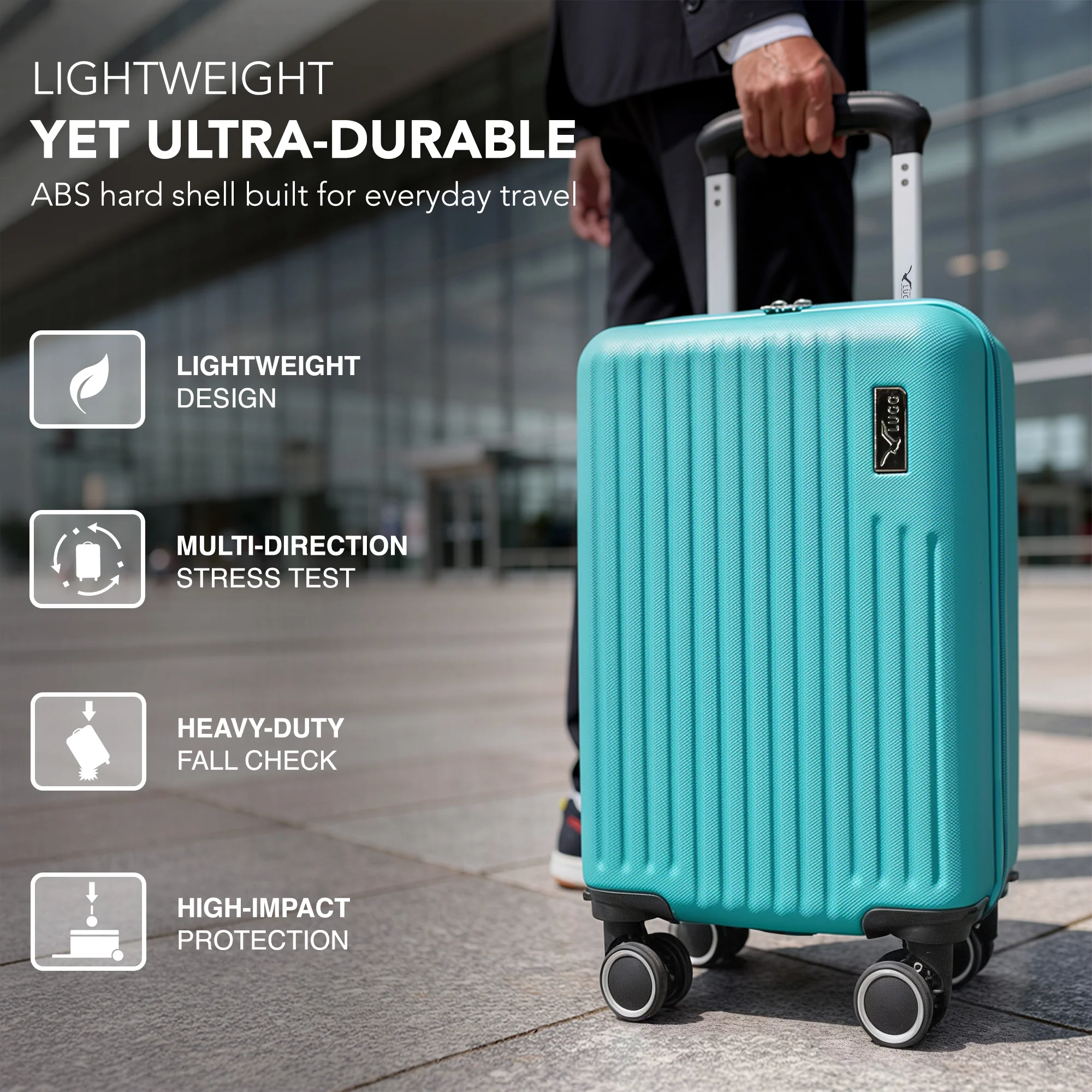 LUGG 40cm Vacay Suitcase ABS Luggage, Aluminium Trolley Handle, 360° Spinner Wheels, Water-Resistant & Durable Material - Airline Compatible (40 x 30 x 20cm)- Ocean - Image 4