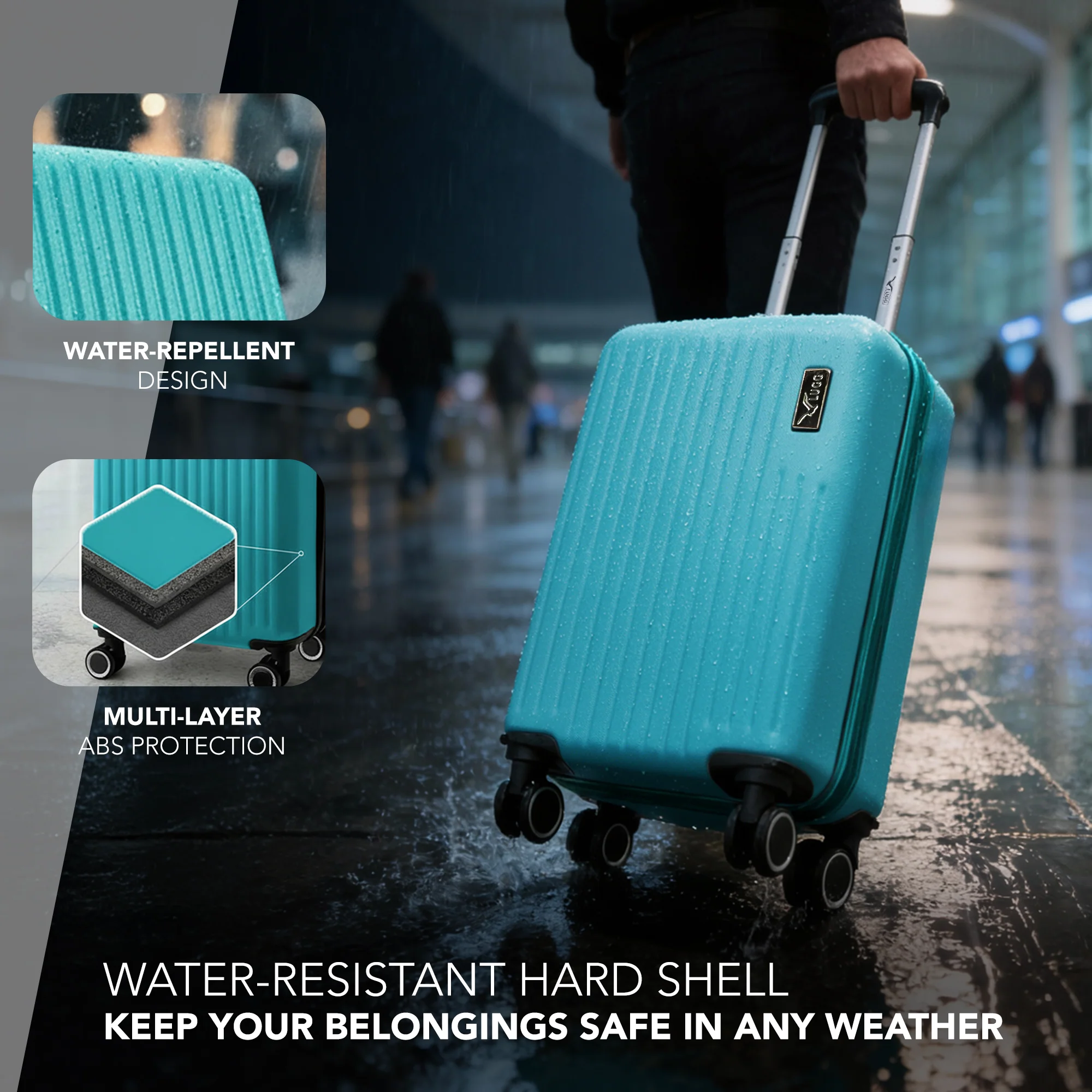 LUGG 40cm Vacay Suitcase ABS Luggage, Aluminium Trolley Handle, 360° Spinner Wheels, Water-Resistant & Durable Material - Airline Compatible (40 x 30 x 20cm)- Ocean - Image 5