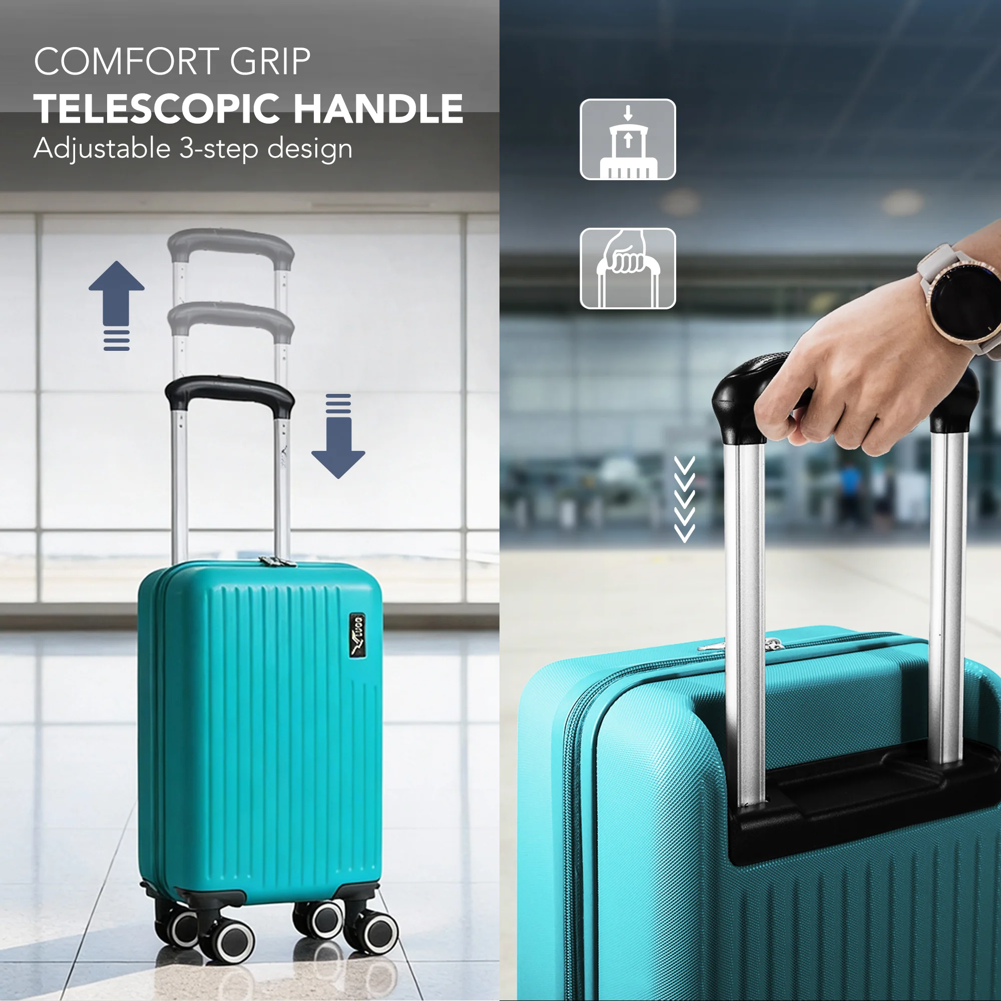 LUGG 40cm Vacay Suitcase ABS Luggage, Aluminium Trolley Handle, 360° Spinner Wheels, Water-Resistant & Durable Material - Airline Compatible (40 x 30 x 20cm)- Ocean - Image 8
