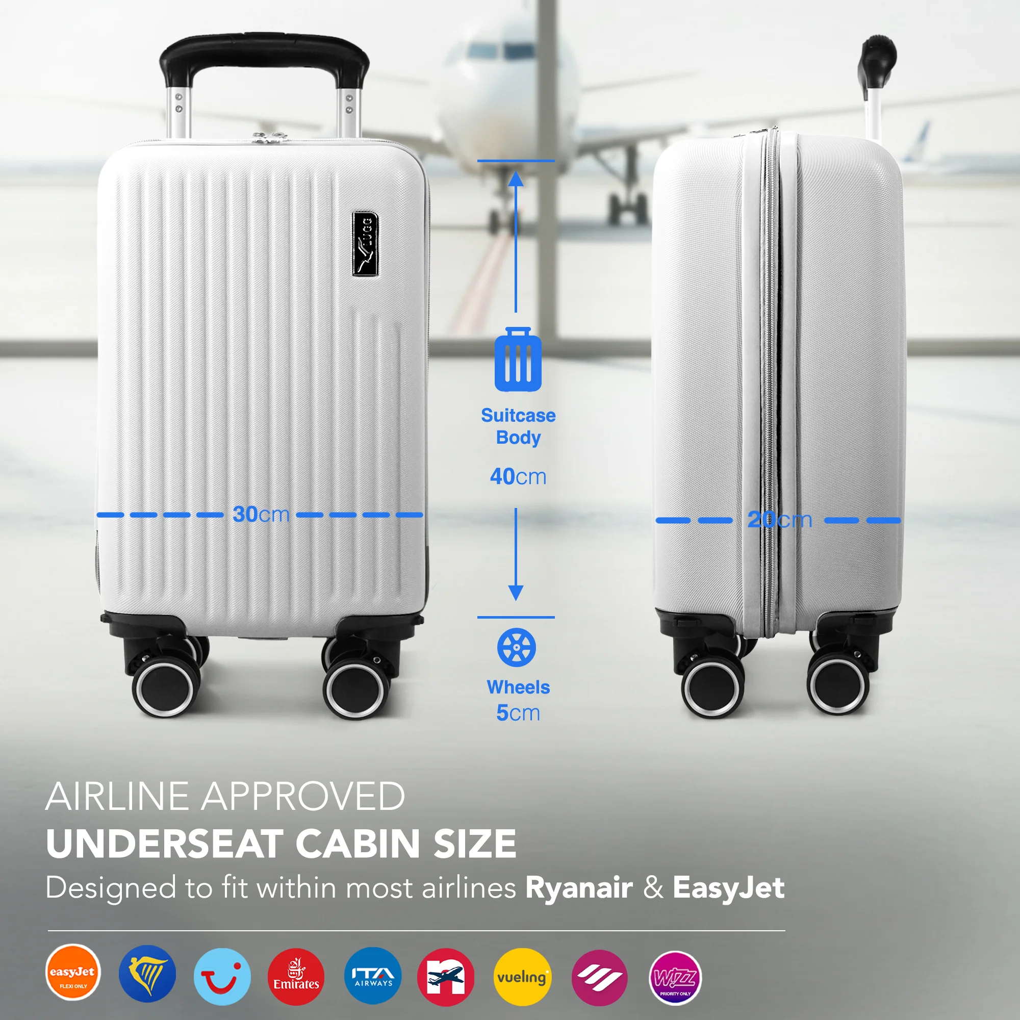 LUGG 40cm Vacay Suitcase ABS Luggage, Aluminium Trolley Handle, 360° Spinner Wheels, Water-Resistant & Durable Material - Airline Compatible (40 x 30 x 20cm)- Pearl - Image 2