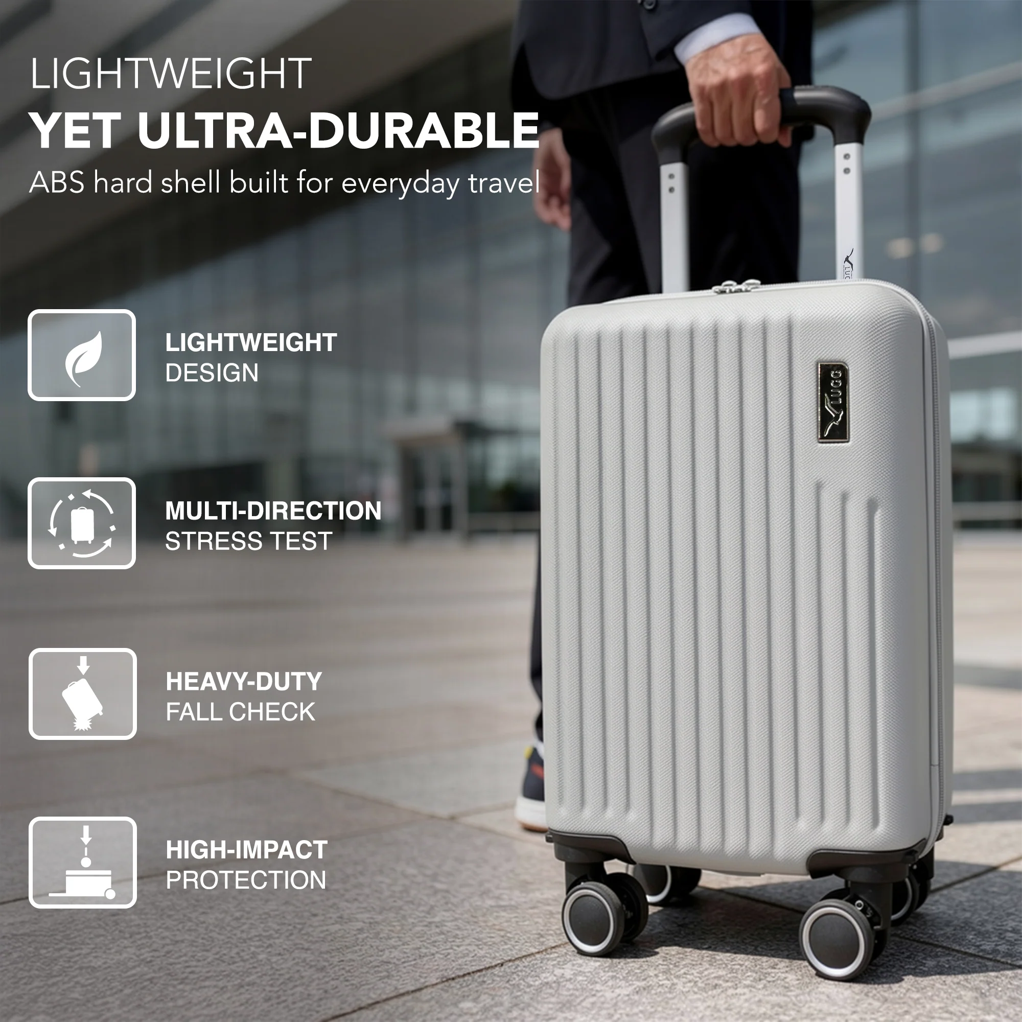 LUGG 40cm Vacay Suitcase ABS Luggage, Aluminium Trolley Handle, 360° Spinner Wheels, Water-Resistant & Durable Material - Airline Compatible (40 x 30 x 20cm)- Pearl - Image 3