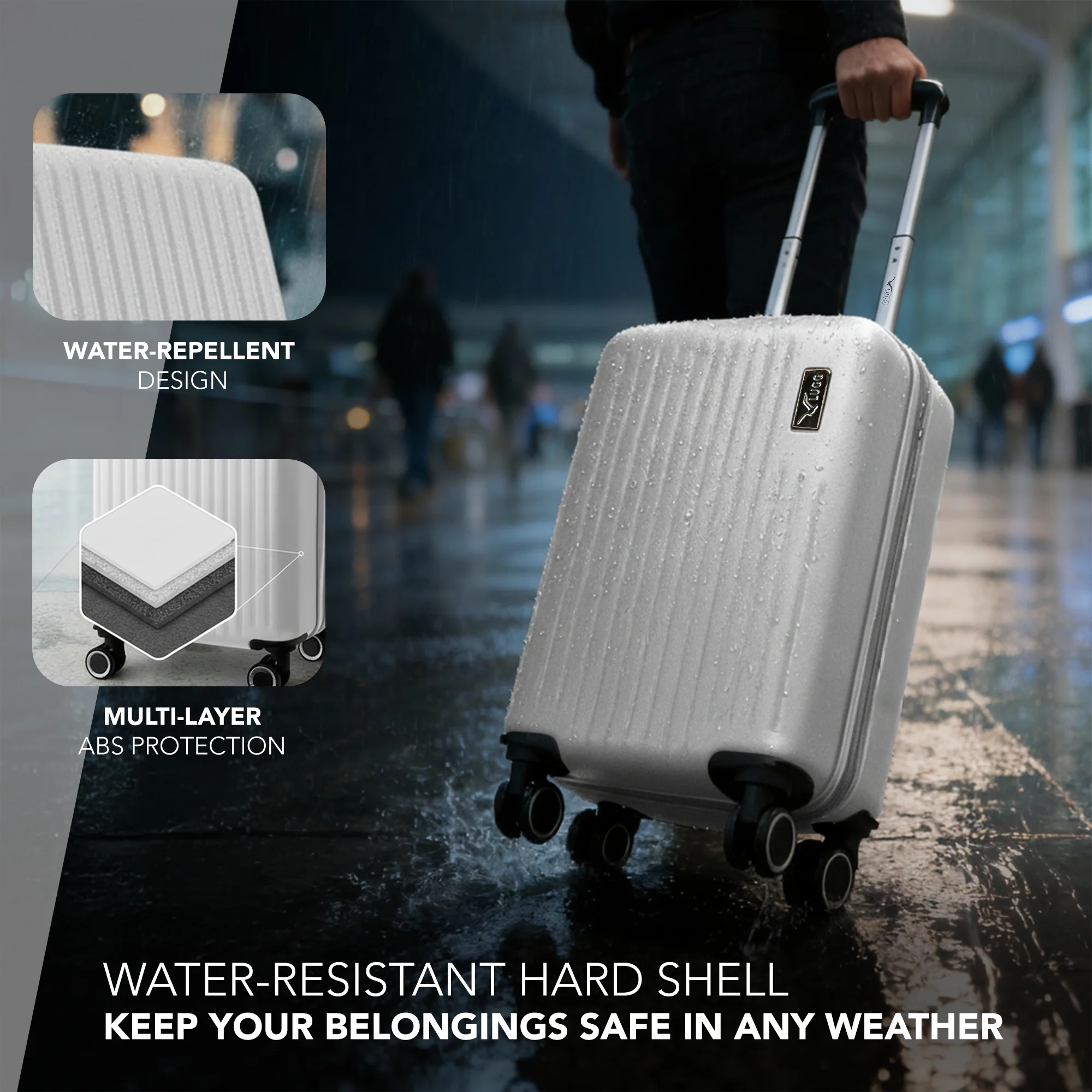 LUGG 40cm Vacay Suitcase ABS Luggage, Aluminium Trolley Handle, 360° Spinner Wheels, Water-Resistant & Durable Material - Airline Compatible (40 x 30 x 20cm)- Pearl - Image 4