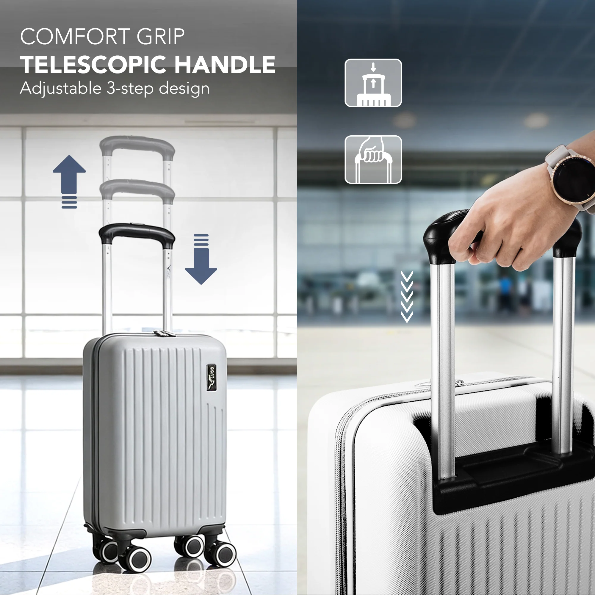 LUGG 40cm Vacay Suitcase ABS Luggage, Aluminium Trolley Handle, 360° Spinner Wheels, Water-Resistant & Durable Material - Airline Compatible (40 x 30 x 20cm)- Pearl - Image 7