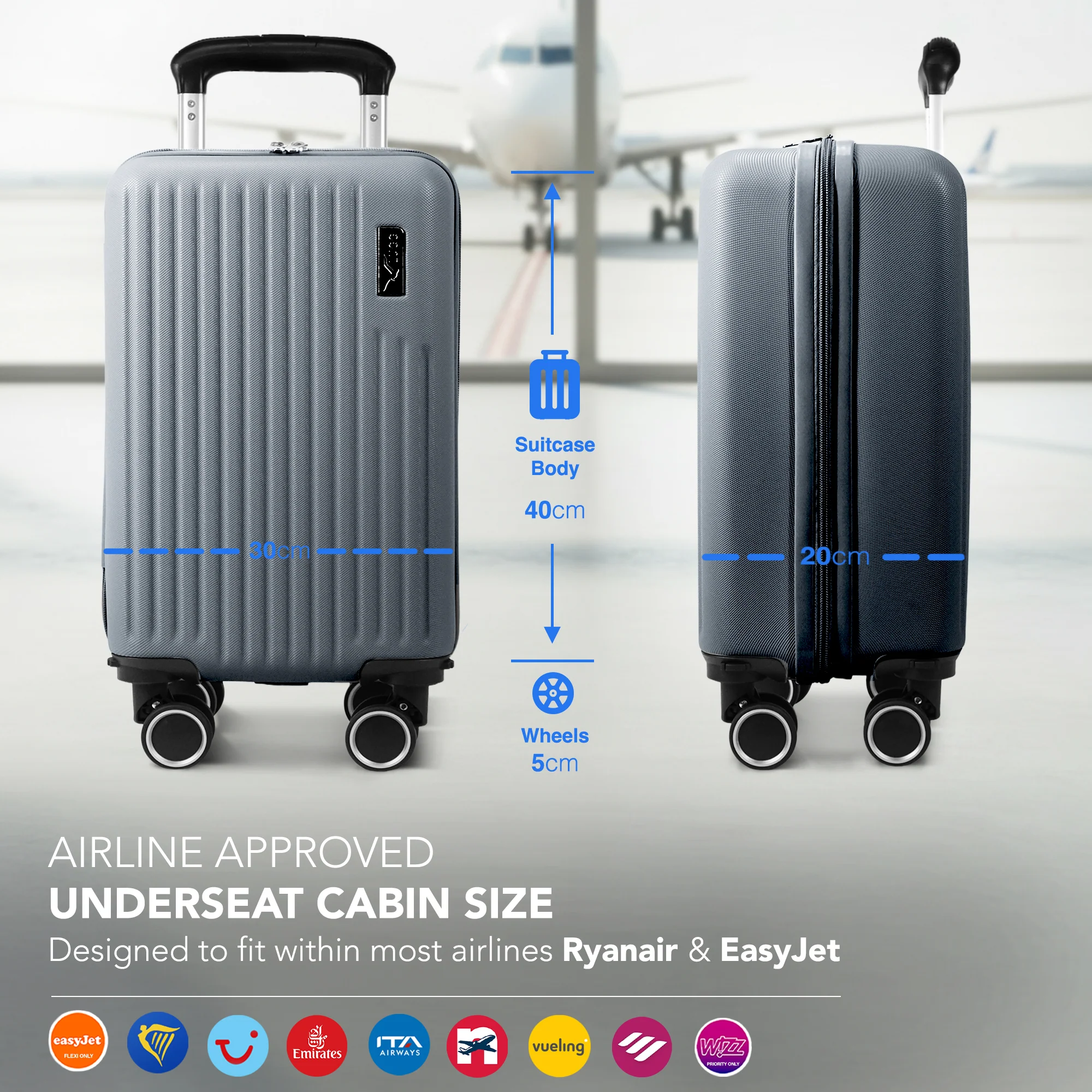 LUGG 40cm Vacay Suitcase ABS Luggage, Aluminium Trolley Handle, 360° Spinner Wheels, Water-Resistant & Durable Material - Airline Compatible (40 x 30 x 20cm)- Raven - Image 2
