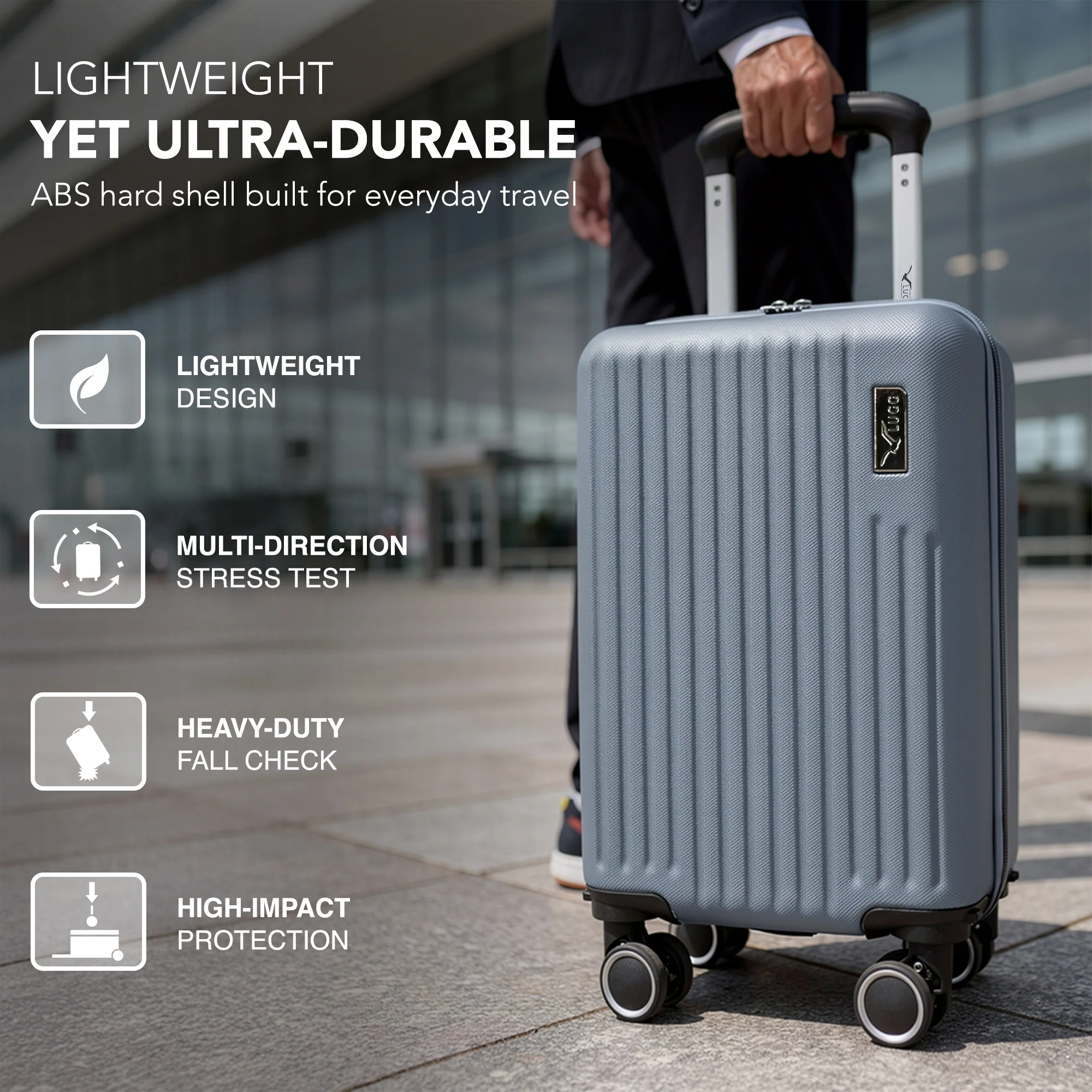 LUGG 40cm Vacay Suitcase ABS Luggage, Aluminium Trolley Handle, 360° Spinner Wheels, Water-Resistant & Durable Material - Airline Compatible (40 x 30 x 20cm)- Raven - Image 3
