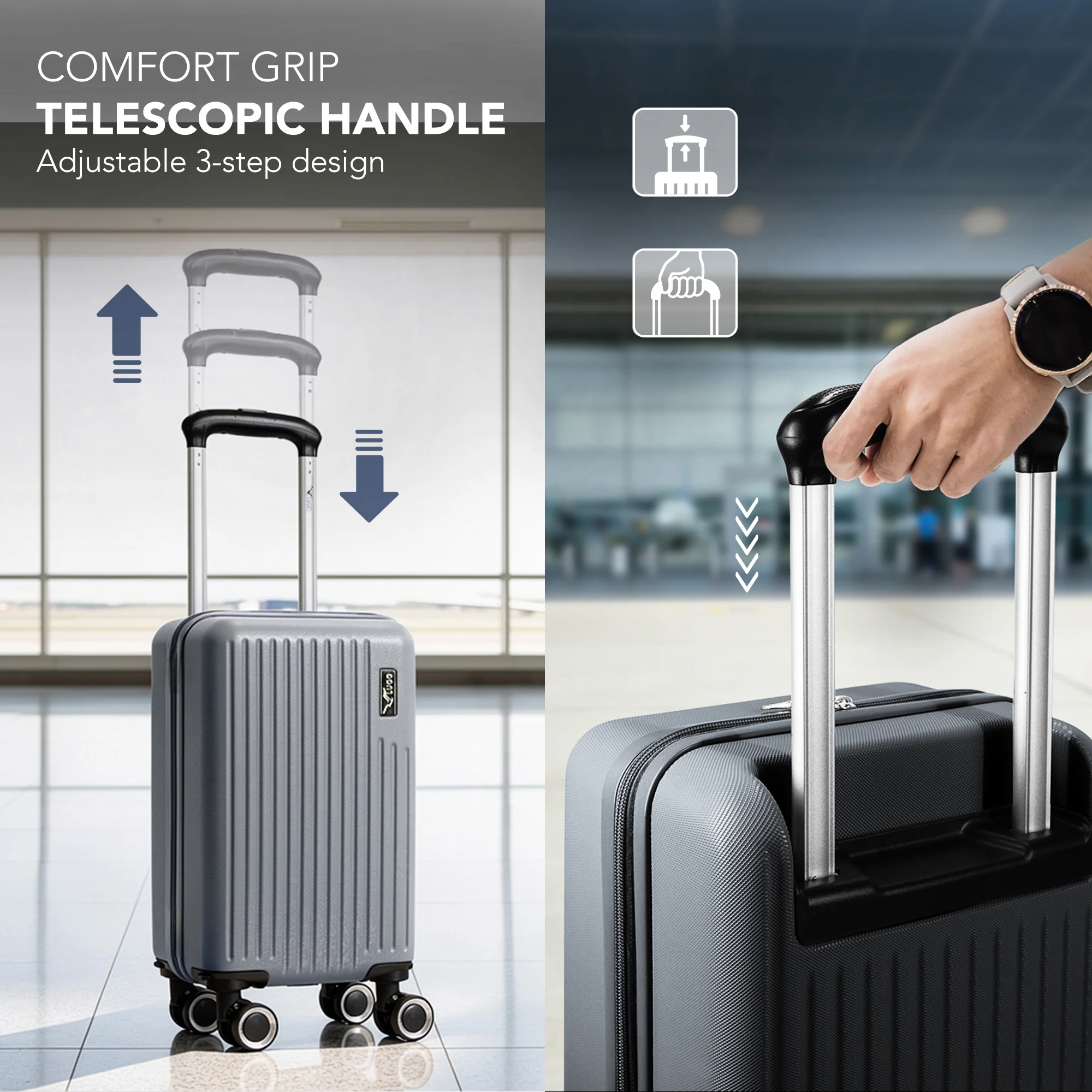 LUGG 40cm Vacay Suitcase ABS Luggage, Aluminium Trolley Handle, 360° Spinner Wheels, Water-Resistant & Durable Material - Airline Compatible (40 x 30 x 20cm)- Raven - Image 7