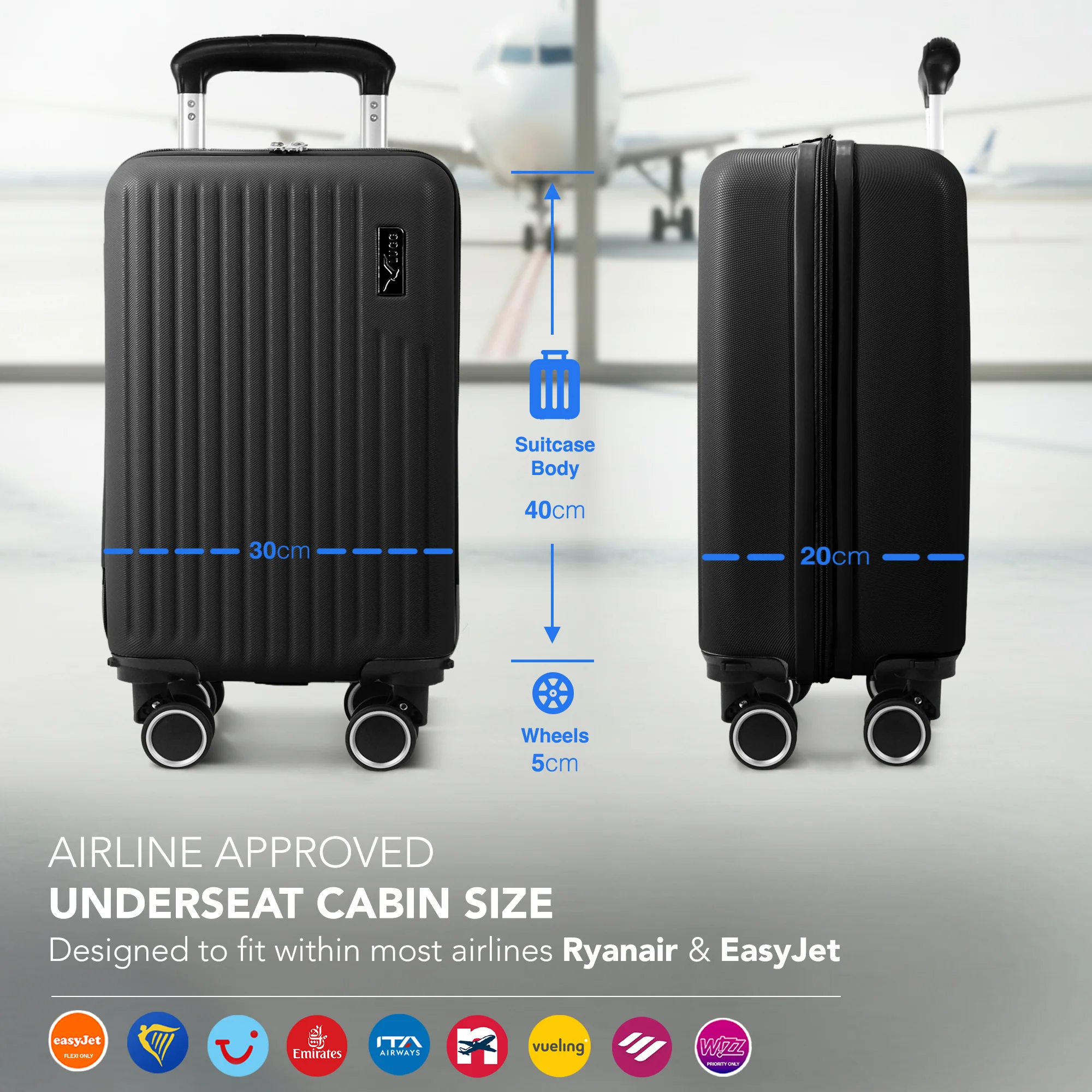 LUGG 40cm Vacay Suitcase ABS Luggage, Aluminium Trolley Handle, 360° Spinner Wheels, Water-Resistant & Durable Material - Airline Compatible (40 x 30 x 20cm)- Shadow - Image 2