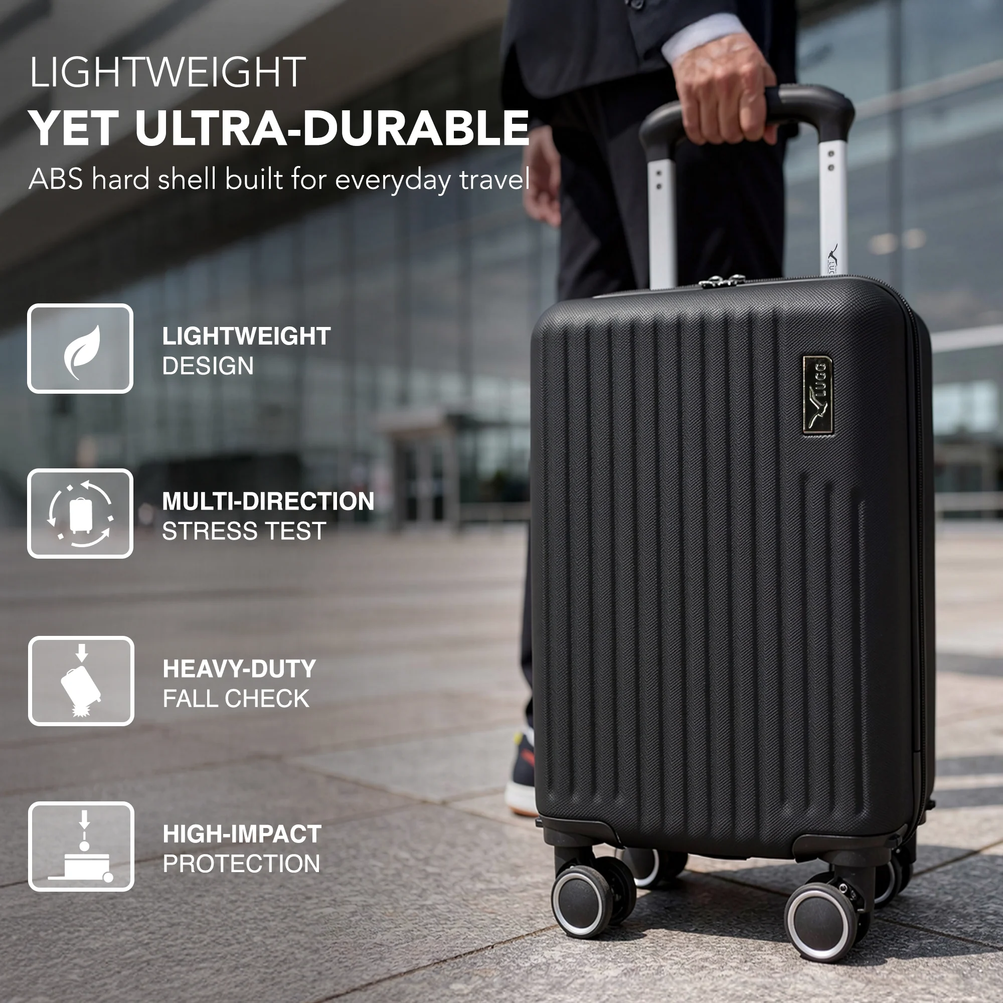 LUGG 40cm Vacay Suitcase ABS Luggage, Aluminium Trolley Handle, 360° Spinner Wheels, Water-Resistant & Durable Material - Airline Compatible (40 x 30 x 20cm)- Shadow - Image 3