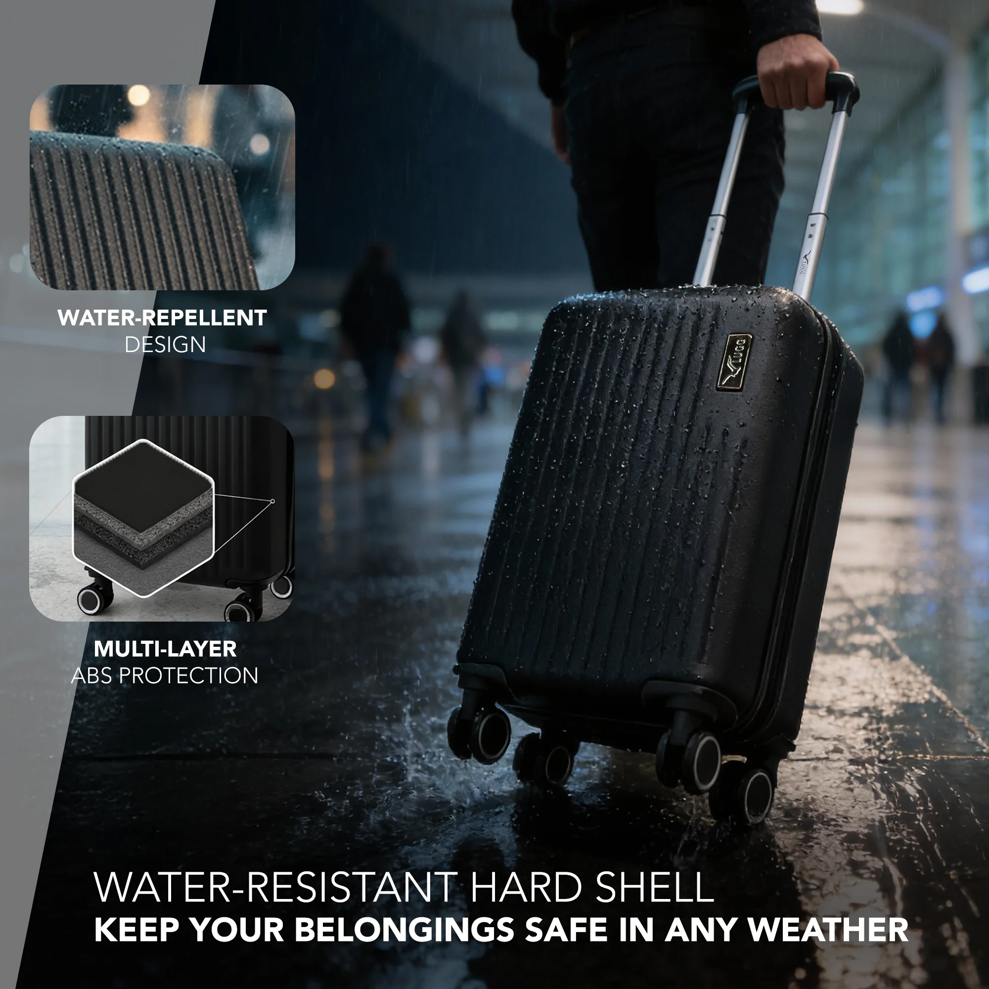 LUGG 40cm Vacay Suitcase ABS Luggage, Aluminium Trolley Handle, 360° Spinner Wheels, Water-Resistant & Durable Material - Airline Compatible (40 x 30 x 20cm)- Shadow - Image 4
