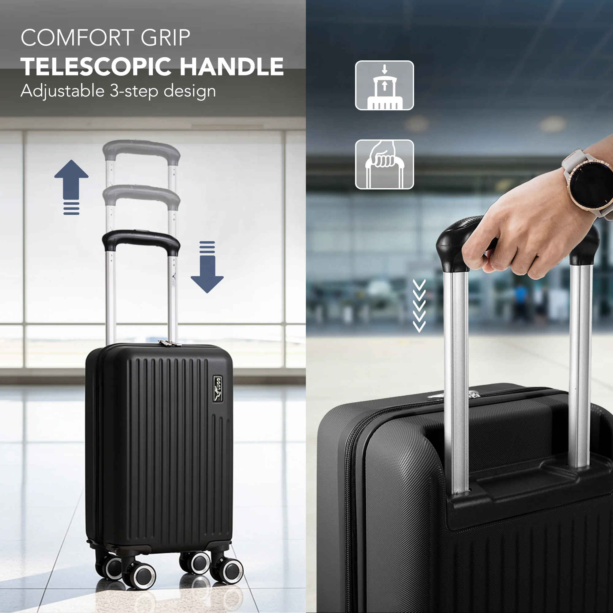 LUGG 40cm Vacay Suitcase ABS Luggage, Aluminium Trolley Handle, 360° Spinner Wheels, Water-Resistant & Durable Material - Airline Compatible (40 x 30 x 20cm)- Shadow - Image 7