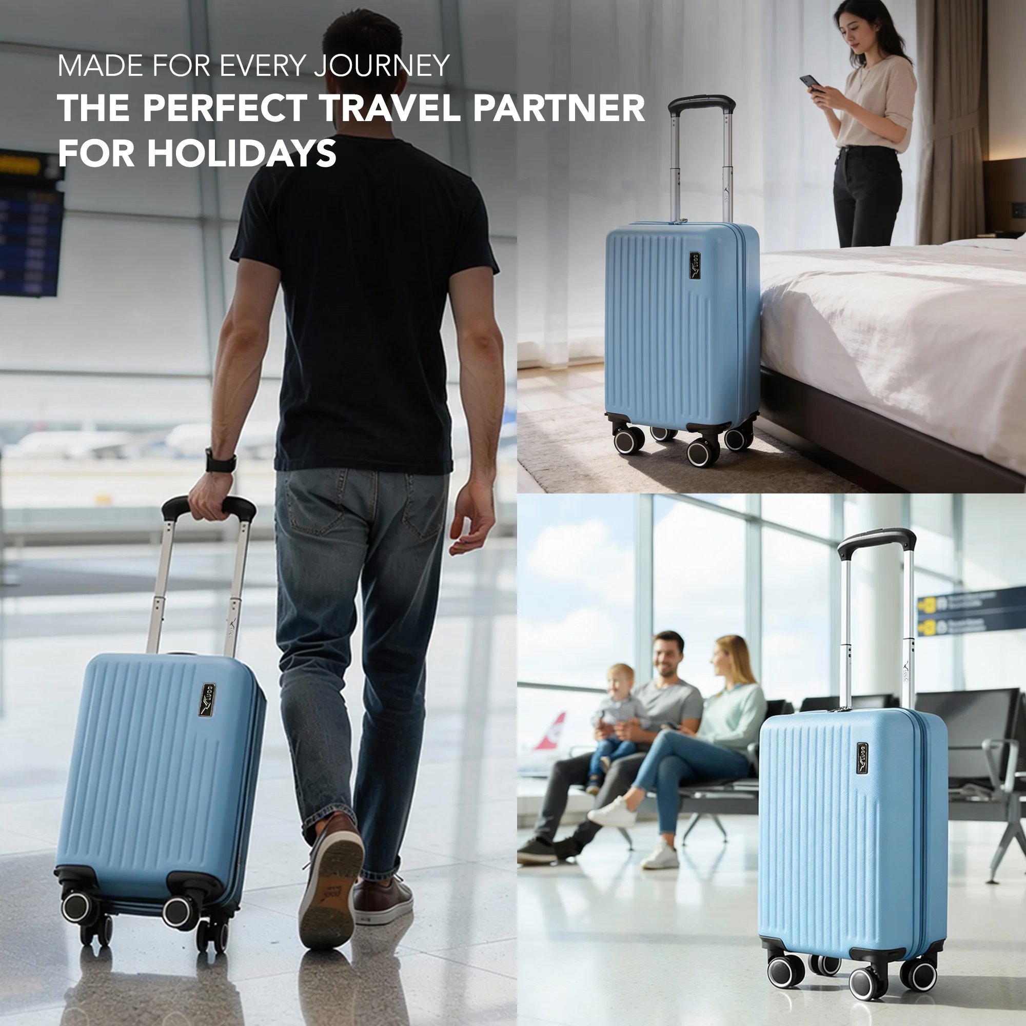 LUGG 40cm Vacay Suitcase ABS Luggage, Aluminium Trolley Handle, 360° Spinner Wheels, Water-Resistant & Durable Material - Airline Compatible (40 x 30 x 20cm)- Skyblue - Image 10