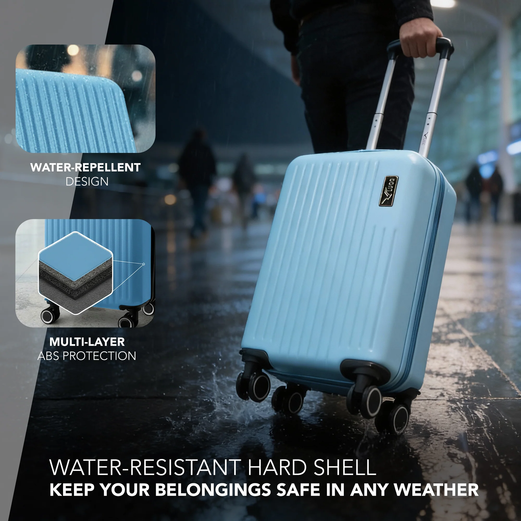 LUGG 40cm Vacay Suitcase ABS Luggage, Aluminium Trolley Handle, 360° Spinner Wheels, Water-Resistant & Durable Material - Airline Compatible (40 x 30 x 20cm)- Skyblue - Image 4