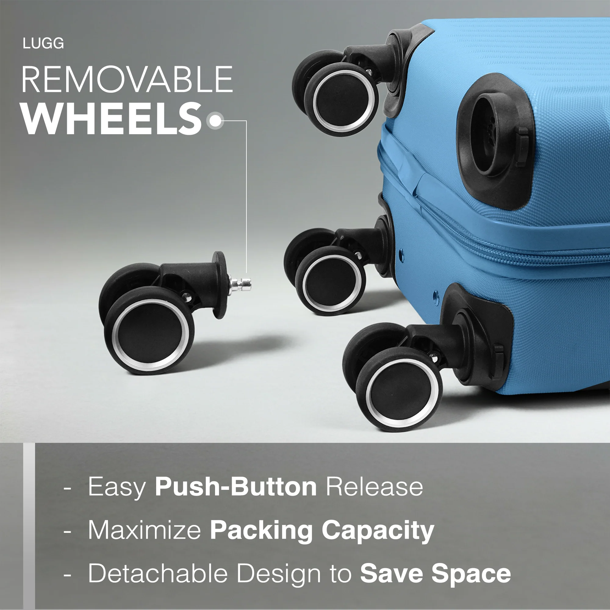 LUGG 40cm Vacay Suitcase ABS Luggage, Aluminium Trolley Handle, 360° Spinner Wheels, Water-Resistant & Durable Material - Airline Compatible (40 x 30 x 20cm)- Skyblue - Image 5