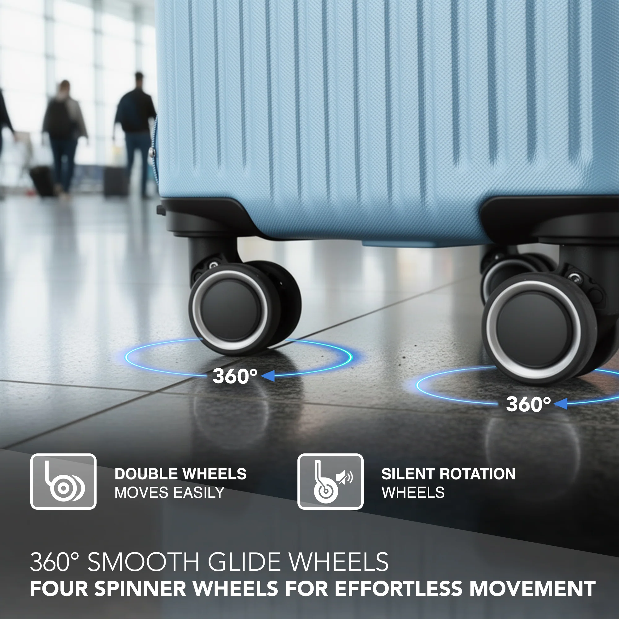 LUGG 40cm Vacay Suitcase ABS Luggage, Aluminium Trolley Handle, 360° Spinner Wheels, Water-Resistant & Durable Material - Airline Compatible (40 x 30 x 20cm)- Skyblue - Image 6