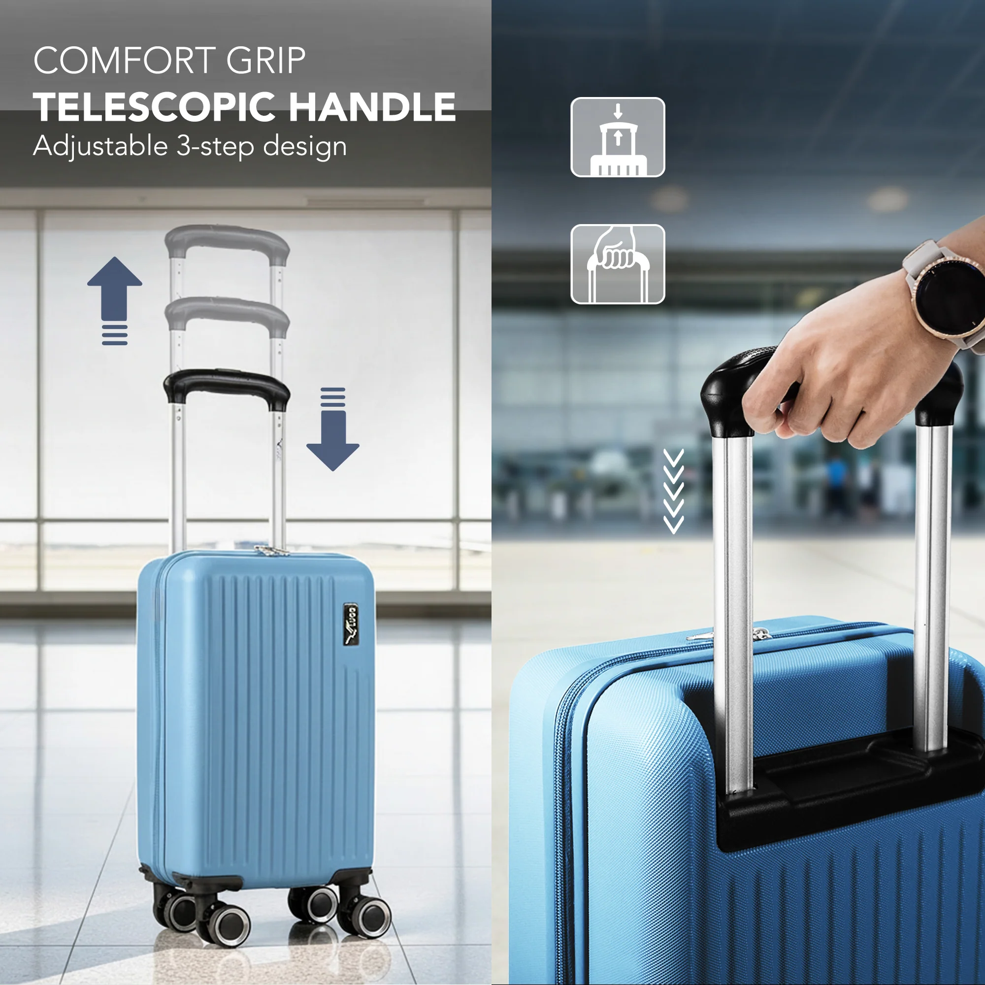 LUGG 40cm Vacay Suitcase ABS Luggage, Aluminium Trolley Handle, 360° Spinner Wheels, Water-Resistant & Durable Material - Airline Compatible (40 x 30 x 20cm)- Skyblue - Image 7