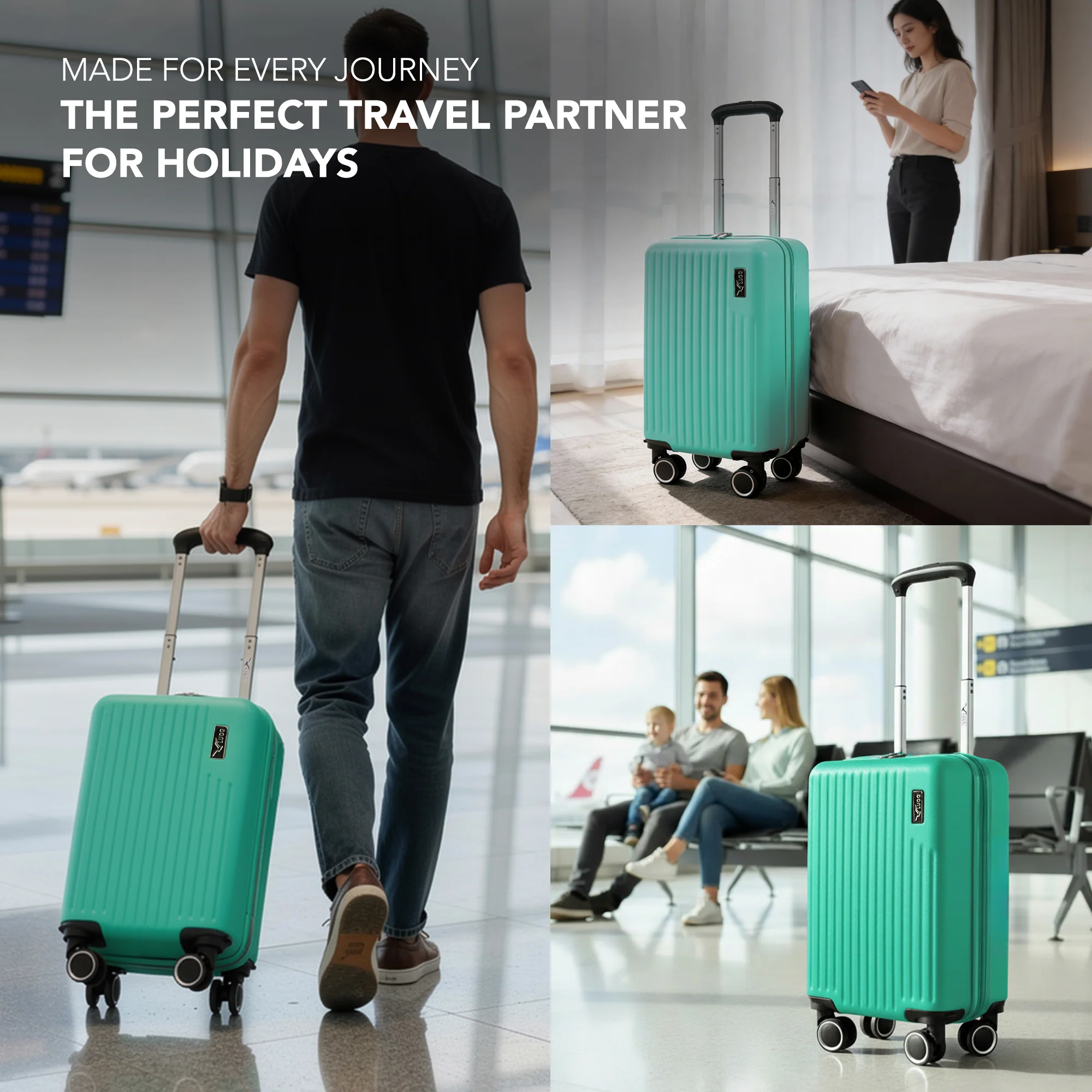 LUGG 40cm Vacay Suitcase ABS Luggage, Aluminium Trolley Handle, 360° Spinner Wheels, Water-Resistant & Durable Material - Airline Compatible (40 x 30x 20cm)- Mint - Image 10