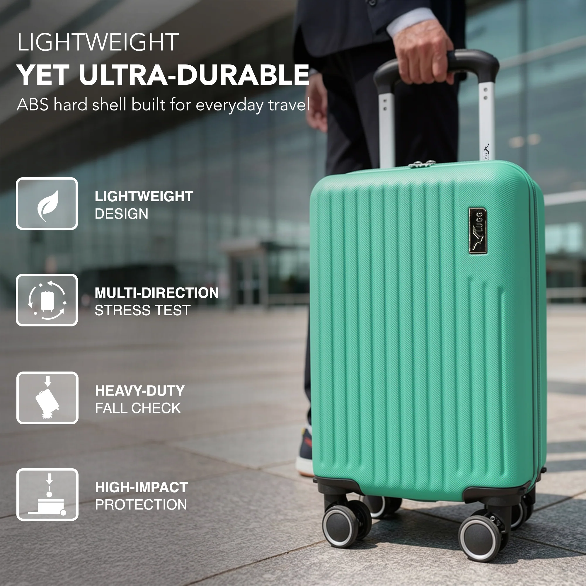 LUGG 40cm Vacay Suitcase ABS Luggage, Aluminium Trolley Handle, 360° Spinner Wheels, Water-Resistant & Durable Material - Airline Compatible (40 x 30x 20cm)- Mint - Image 3