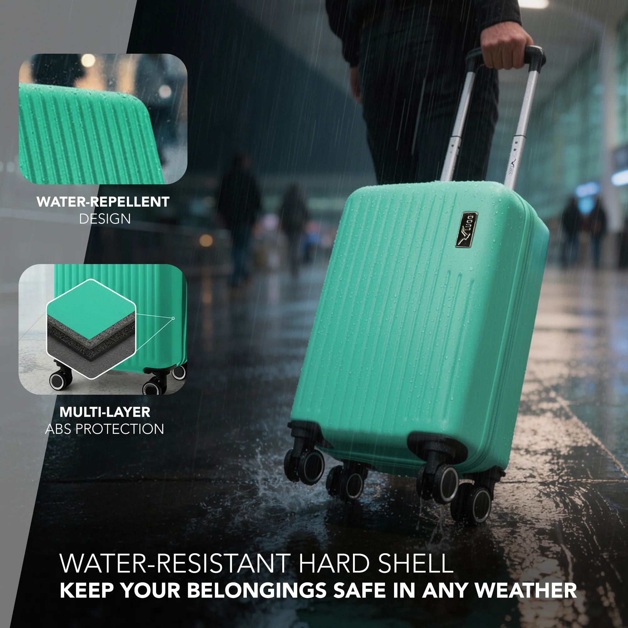 LUGG 40cm Vacay Suitcase ABS Luggage, Aluminium Trolley Handle, 360° Spinner Wheels, Water-Resistant & Durable Material - Airline Compatible (40 x 30x 20cm)- Mint - Image 4