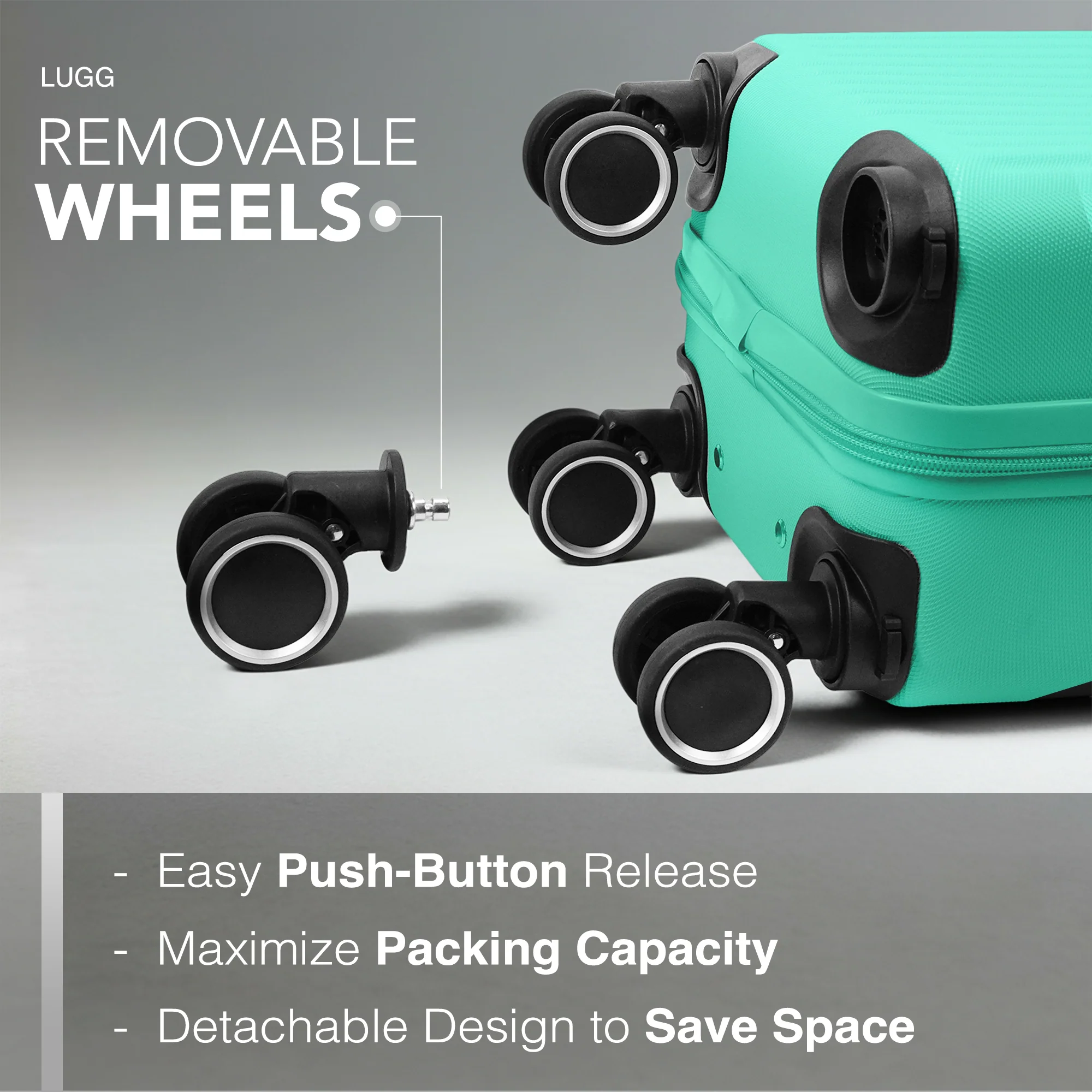 LUGG 40cm Vacay Suitcase ABS Luggage, Aluminium Trolley Handle, 360° Spinner Wheels, Water-Resistant & Durable Material - Airline Compatible (40 x 30x 20cm)- Mint - Image 5