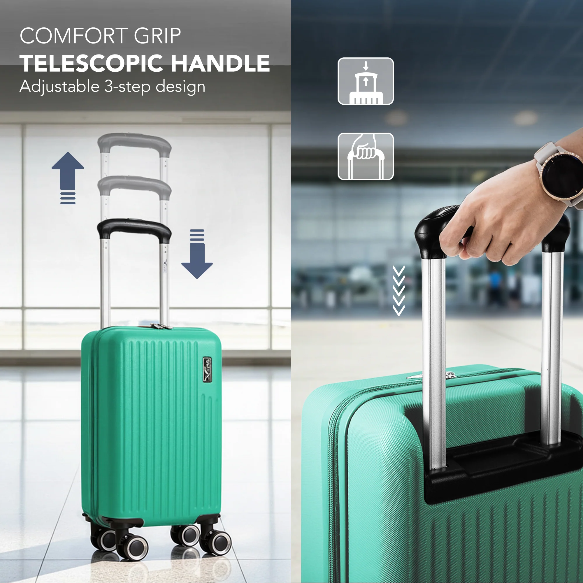 LUGG 40cm Vacay Suitcase ABS Luggage, Aluminium Trolley Handle, 360° Spinner Wheels, Water-Resistant & Durable Material - Airline Compatible (40 x 30x 20cm)- Mint - Image 7