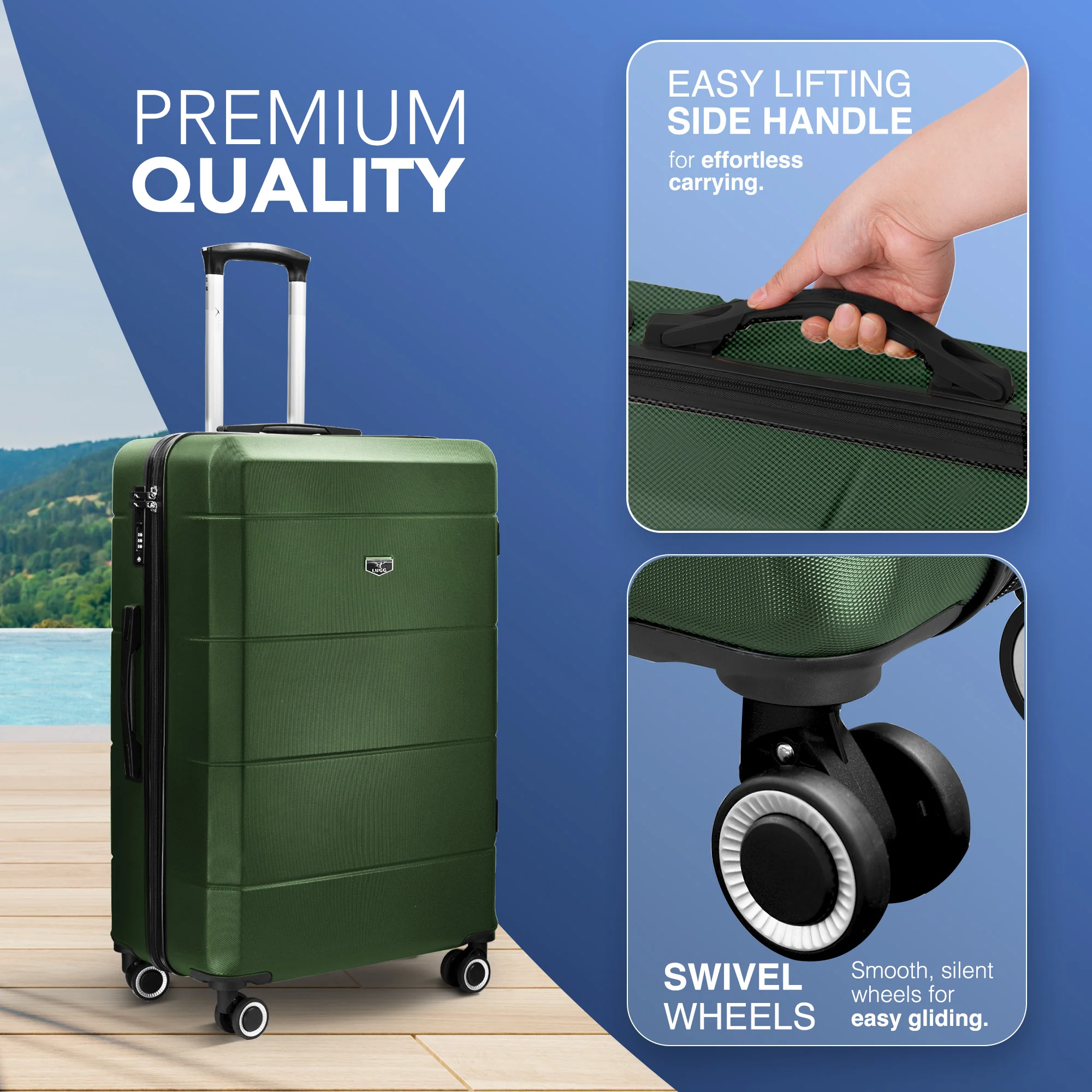 LUGG Jetset 24” Lightweight Travel Carry On Suitcase, ABS, Water Resistant & TSA Lock, Easyjet Overhead- Army Green - Image 2