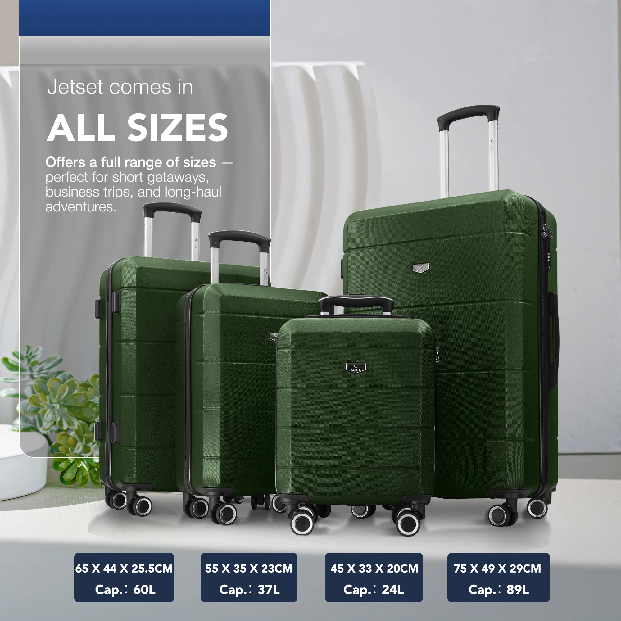 LUGG Jetset 24” Lightweight Travel Carry On Suitcase, ABS, Water Resistant & TSA Lock, Easyjet Overhead- Army Green - Image 6