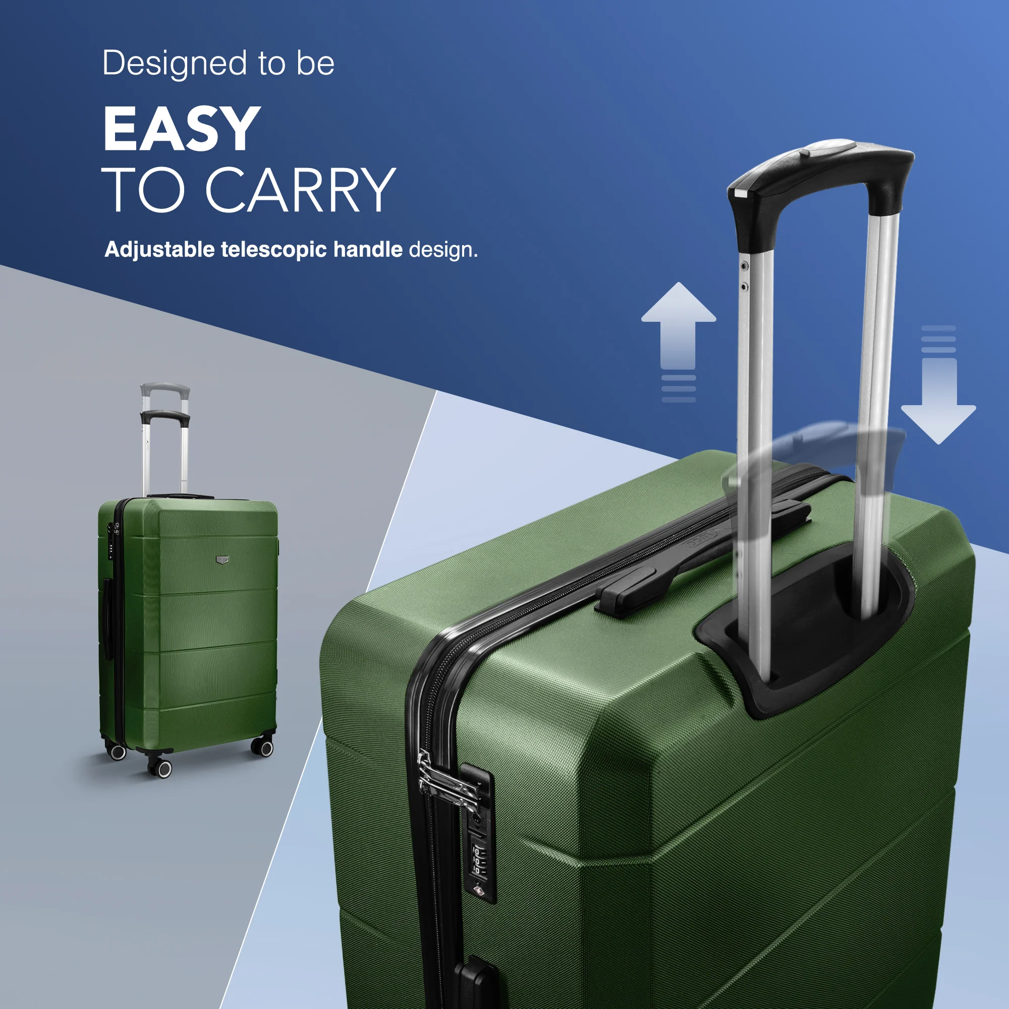 LUGG Jetset 24” Lightweight Travel Carry On Suitcase, ABS, Water Resistant & TSA Lock, Easyjet Overhead- Army Green - Image 7
