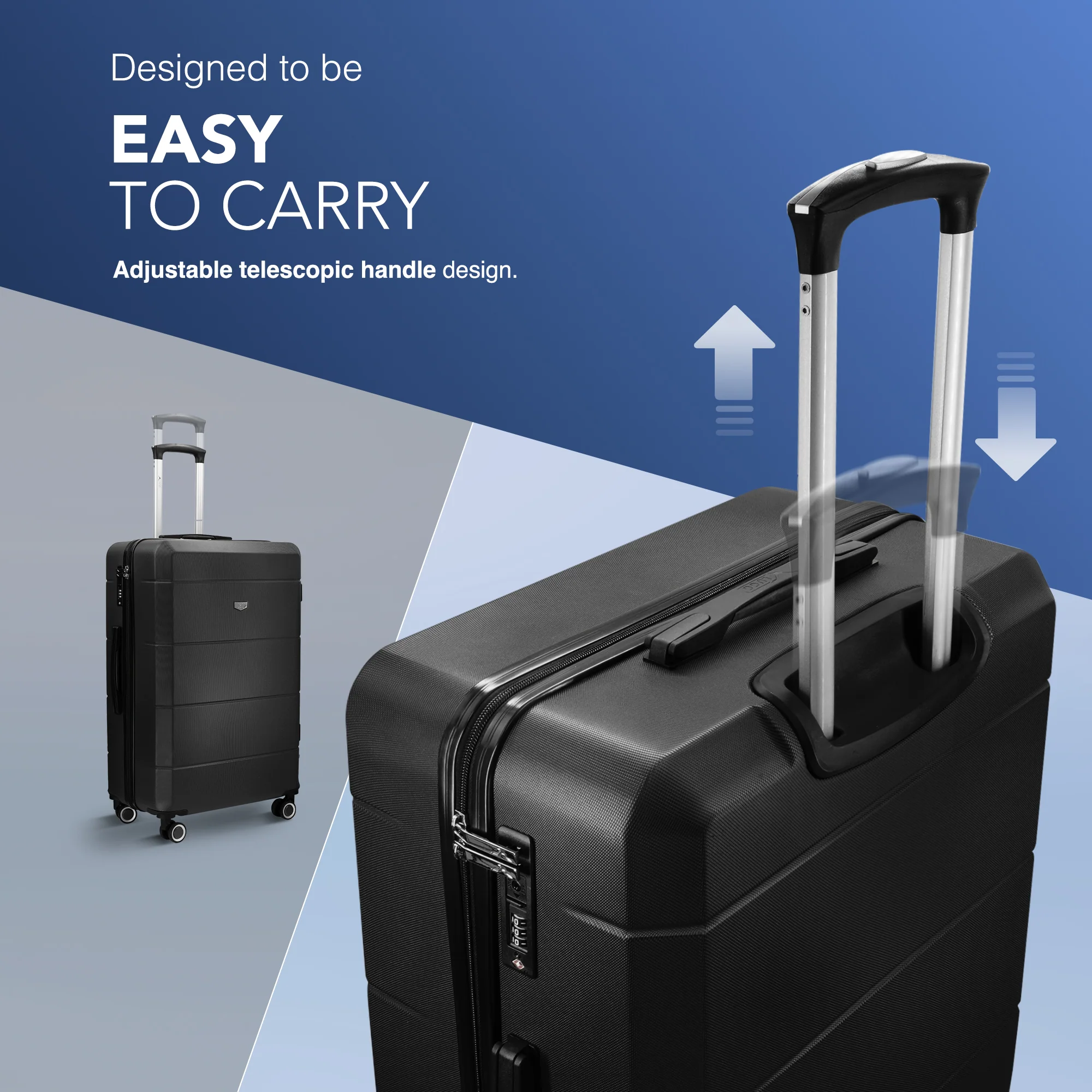 LUGG Jetset 24” Lightweight Travel Carry On Suitcase, ABS, Water Resistant & TSA Lock, Easyjet Overhead- Black - Image 6