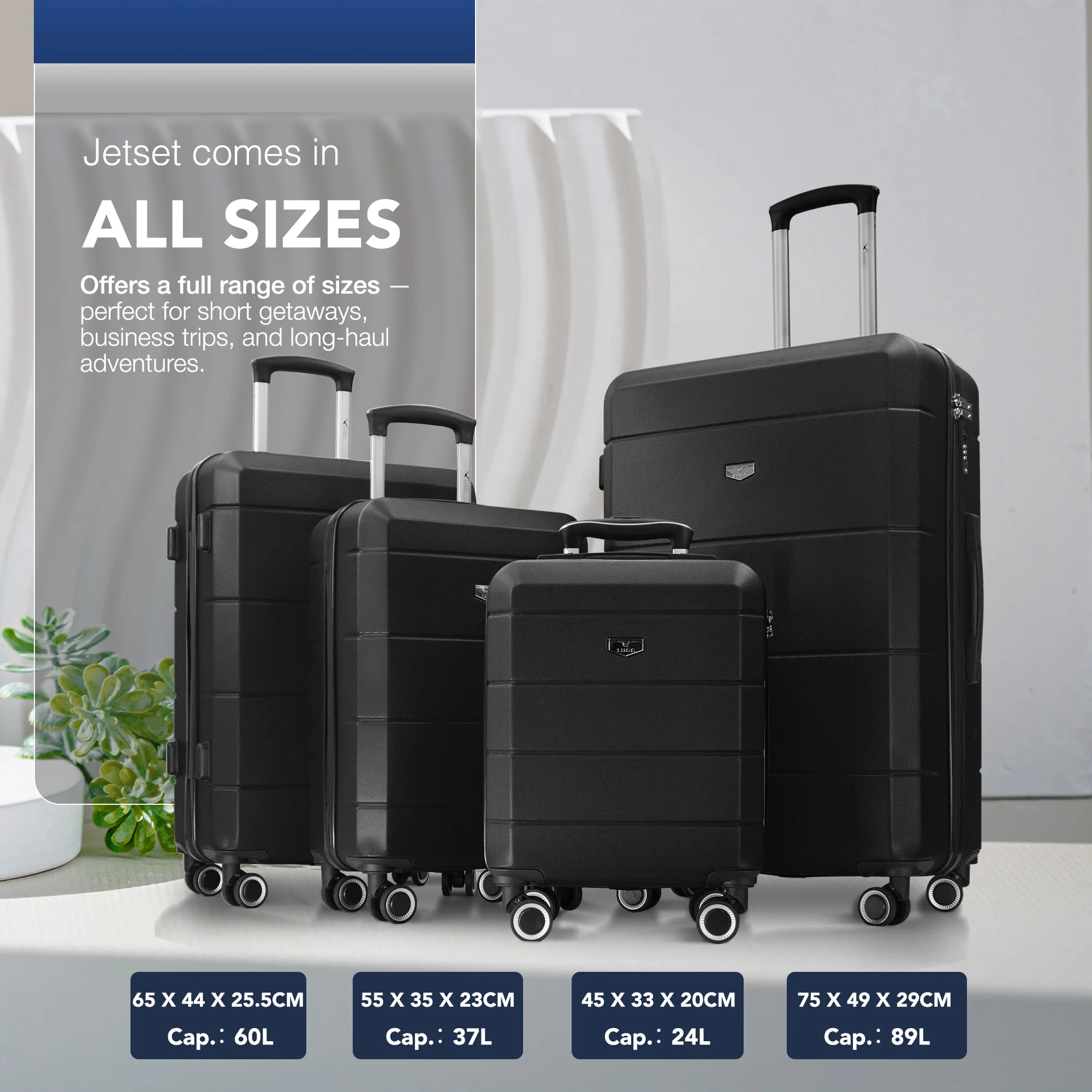 LUGG Jetset 24” Lightweight Travel Carry On Suitcase, ABS, Water Resistant & TSA Lock, Easyjet Overhead- Black - Image 8