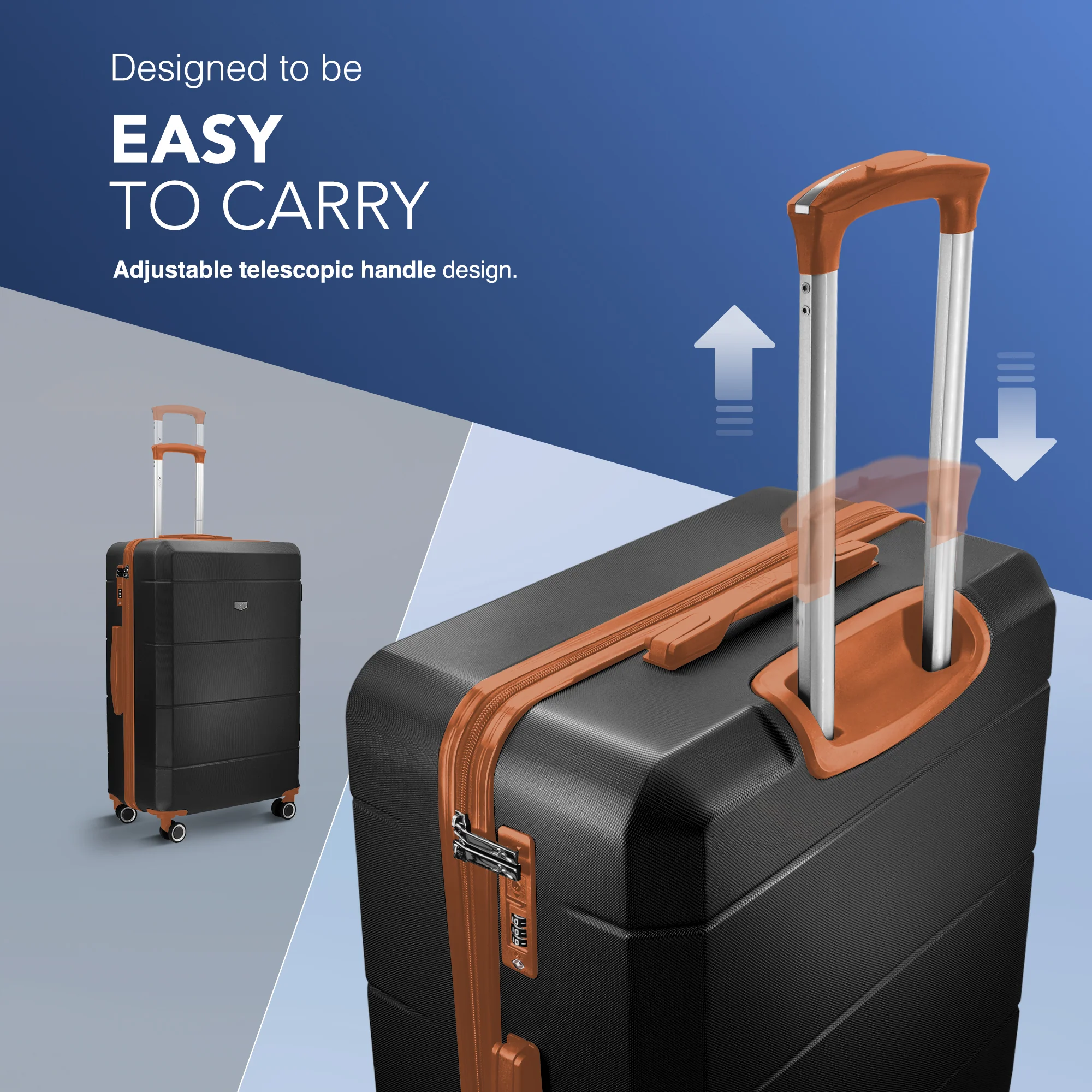 LUGG Jetset 24” Lightweight Travel Carry On Suitcase, ABS, Water Resistant & TSA Lock, Easyjet Overhead- Black with Brown - Image 6