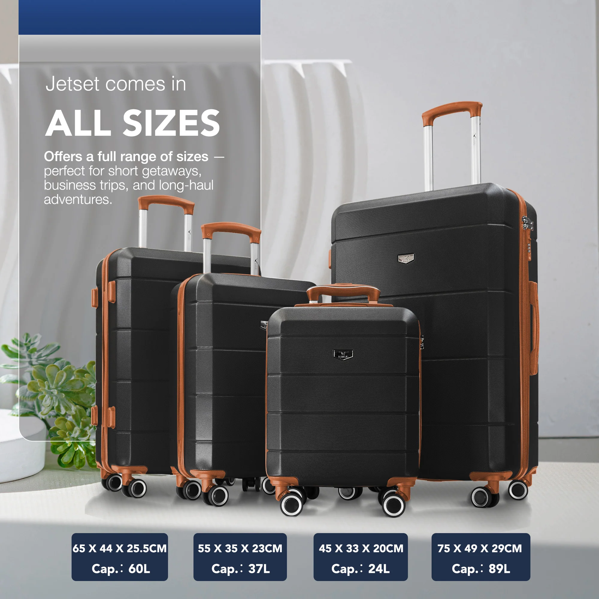 LUGG Jetset 24” Lightweight Travel Carry On Suitcase, ABS, Water Resistant & TSA Lock, Easyjet Overhead- Black with Brown - Image 8