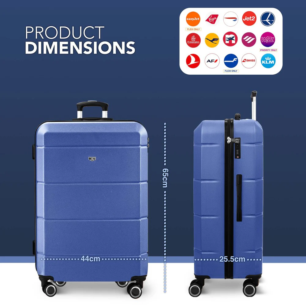 LUGG Jetset 24” Lightweight Travel Carry On Suitcase, ABS, Water Resistant & TSA Lock, Easyjet Overhead- Blue - Image 2