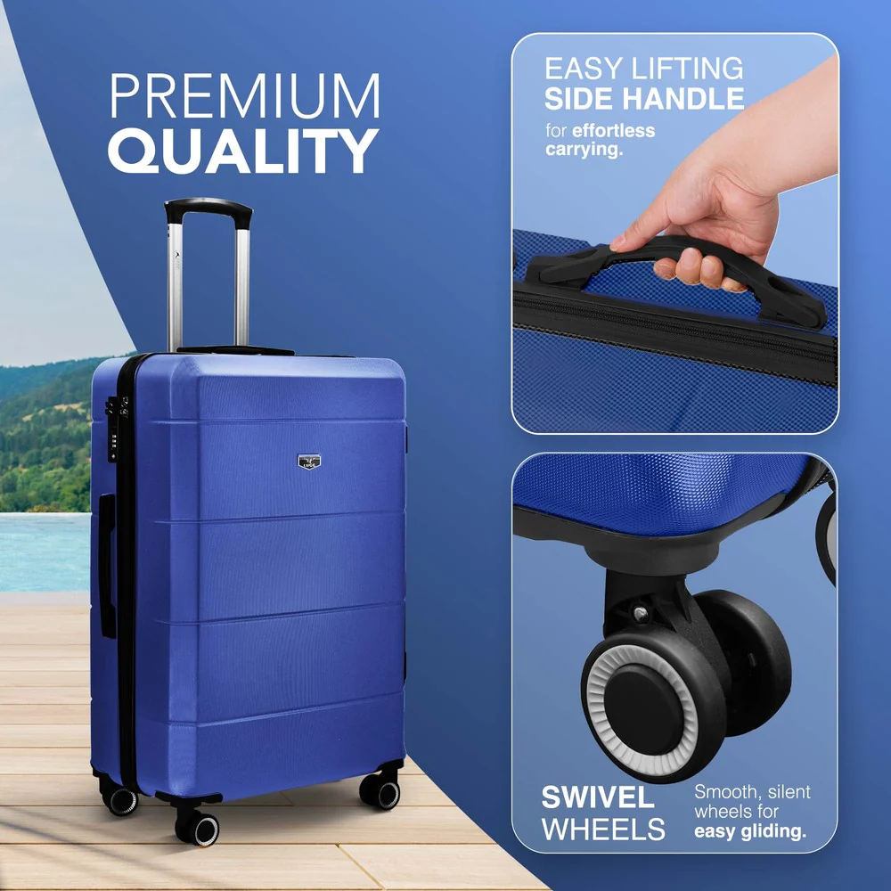 LUGG Jetset 24” Lightweight Travel Carry On Suitcase, ABS, Water Resistant & TSA Lock, Easyjet Overhead- Blue - Image 3