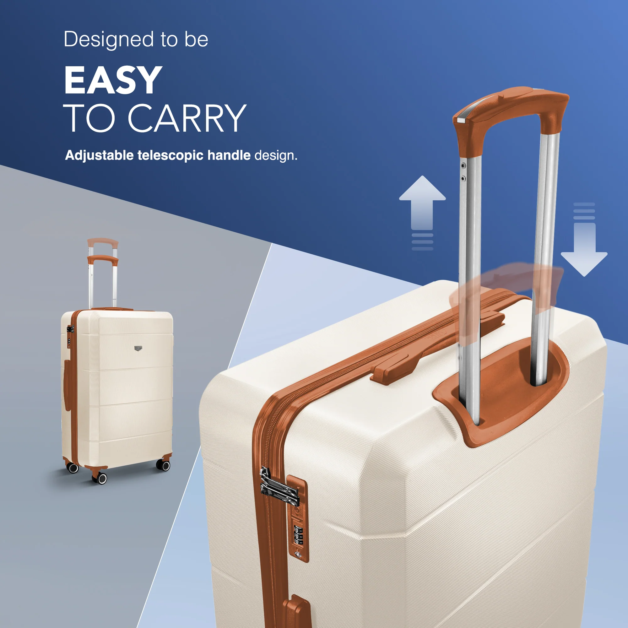 LUGG Jetset 24” Lightweight Travel Carry On Suitcase, ABS, Water Resistant & TSA Lock, Easyjet Overhead- Cream & Brown - Image 5