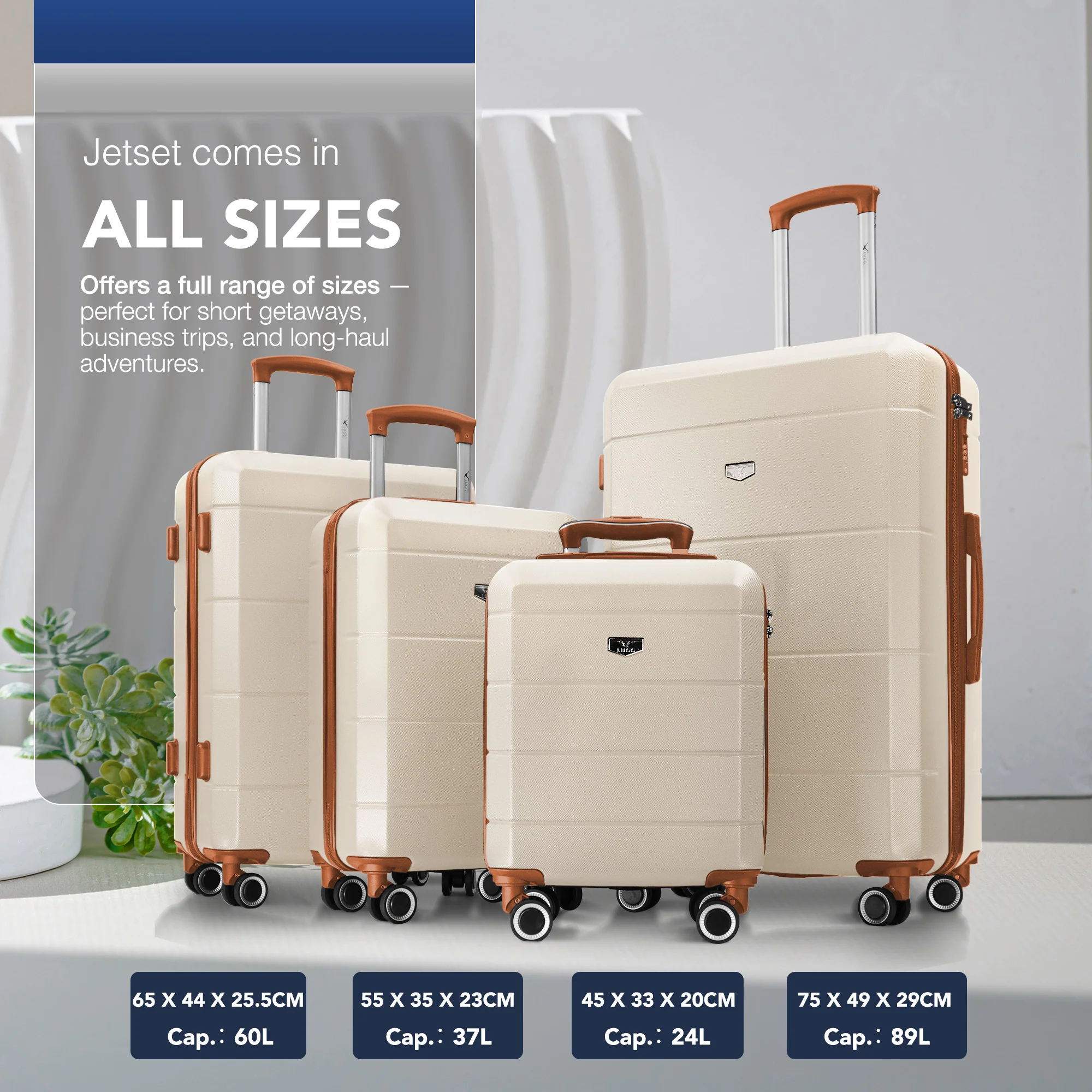 LUGG Jetset 24” Lightweight Travel Carry On Suitcase, ABS, Water Resistant & TSA Lock, Easyjet Overhead- Cream & Brown - Image 7
