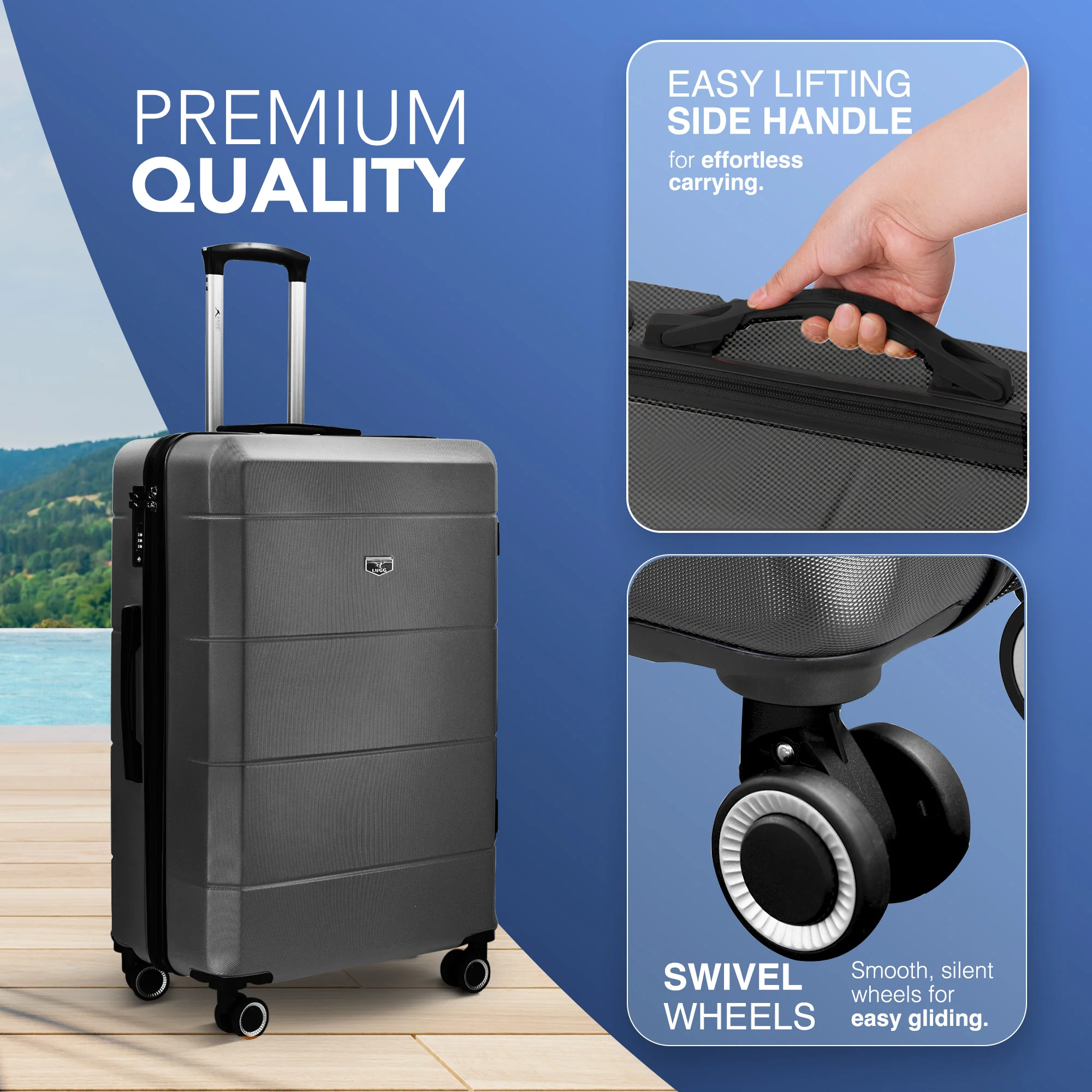 LUGG Jetset 24” Lightweight Travel Carry On Suitcase, ABS, Water Resistant & TSA Lock, Easyjet Overhead- Gunmetal - Image 3