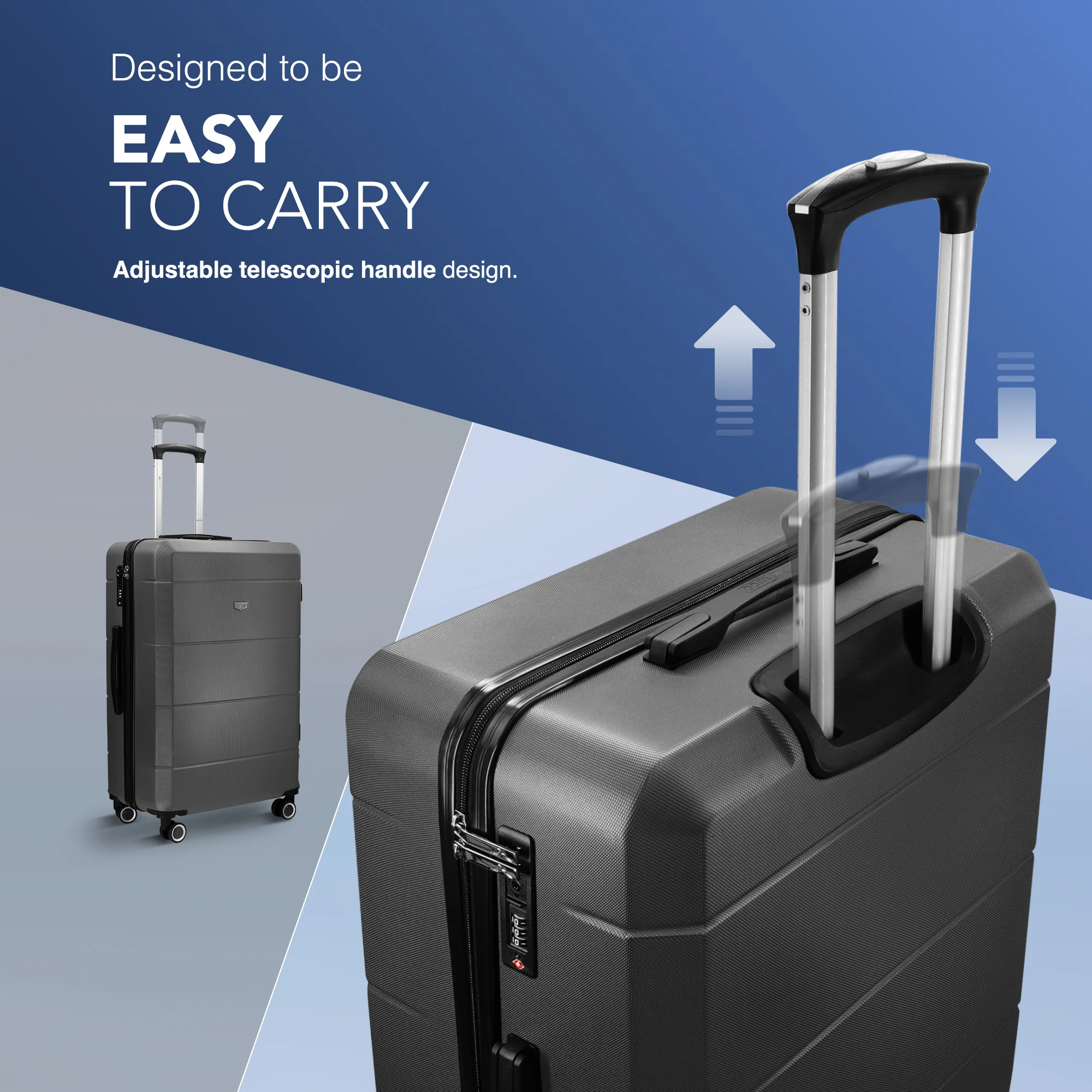 LUGG Jetset 24” Lightweight Travel Carry On Suitcase, ABS, Water Resistant & TSA Lock, Easyjet Overhead- Gunmetal - Image 6