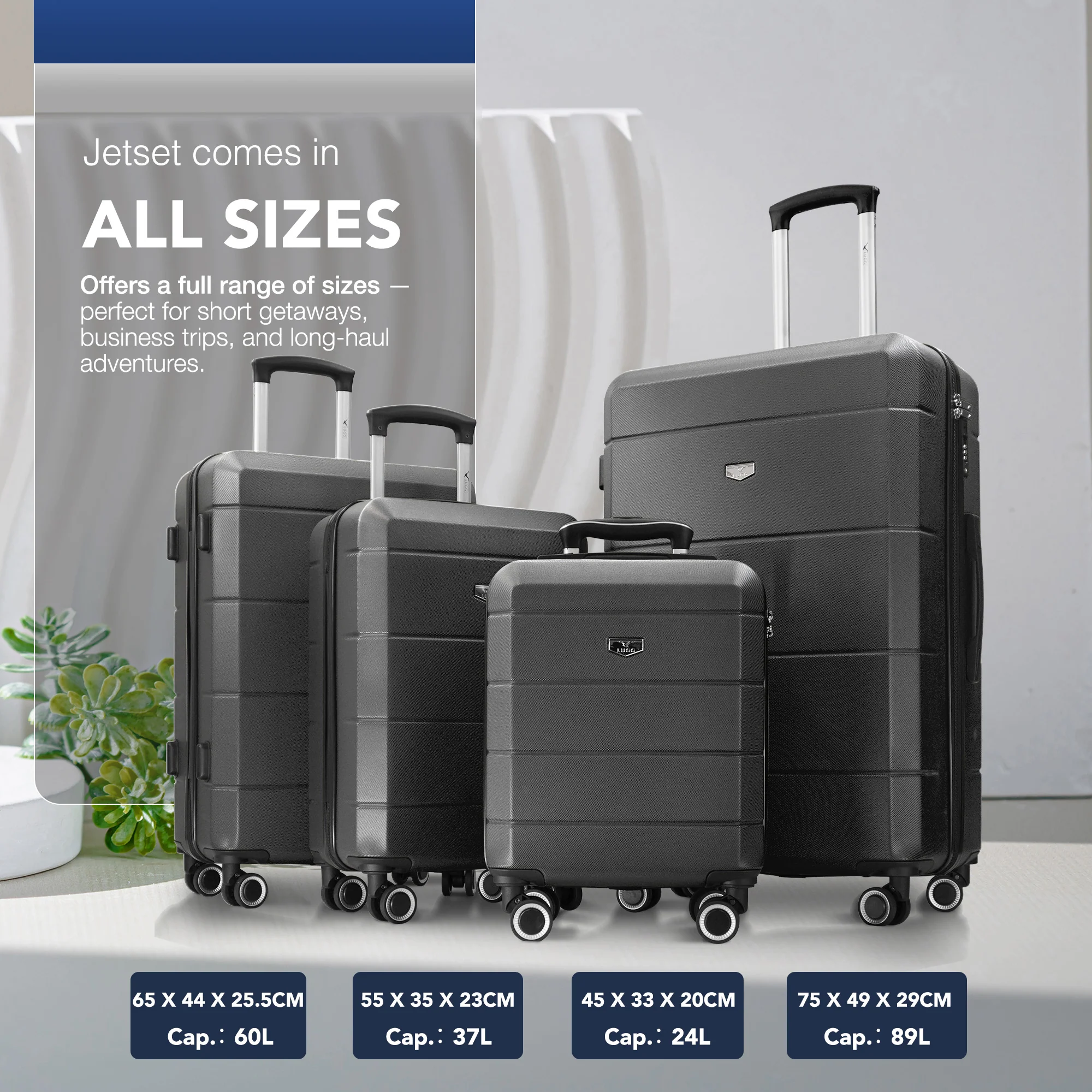 LUGG Jetset 24” Lightweight Travel Carry On Suitcase, ABS, Water Resistant & TSA Lock, Easyjet Overhead- Gunmetal - Image 8