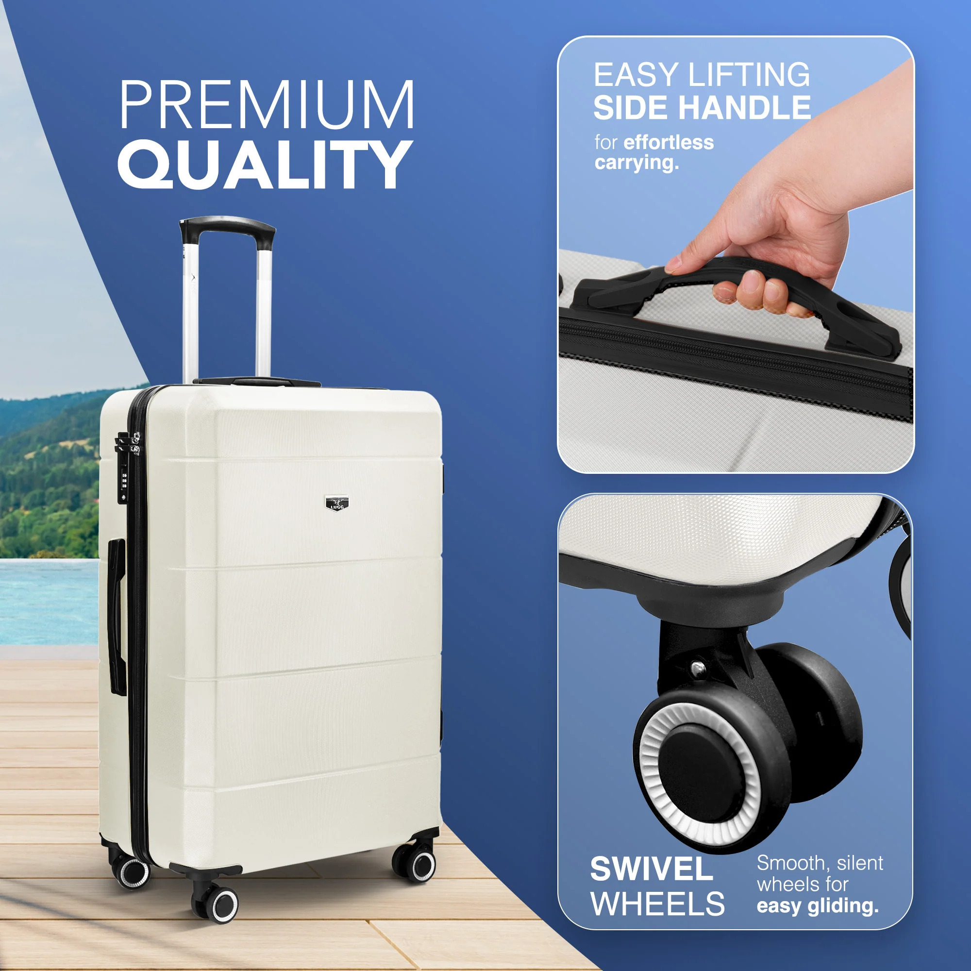 LUGG Jetset 24” Lightweight Travel Carry On Suitcase, ABS, Water Resistant & TSA Lock, Easyjet Overhead- Ivory - Image 4