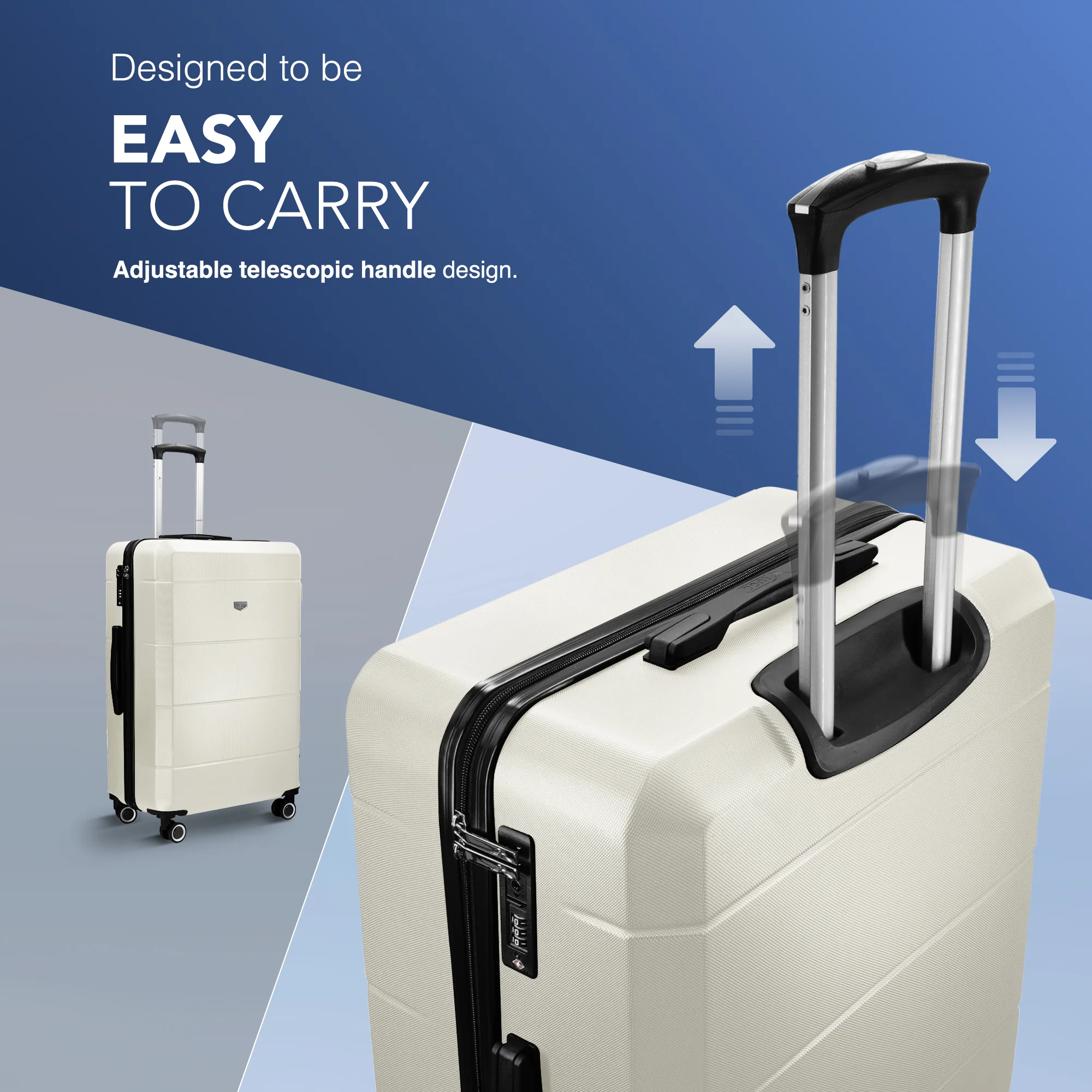 LUGG Jetset 24” Lightweight Travel Carry On Suitcase, ABS, Water Resistant & TSA Lock, Easyjet Overhead- Ivory - Image 6
