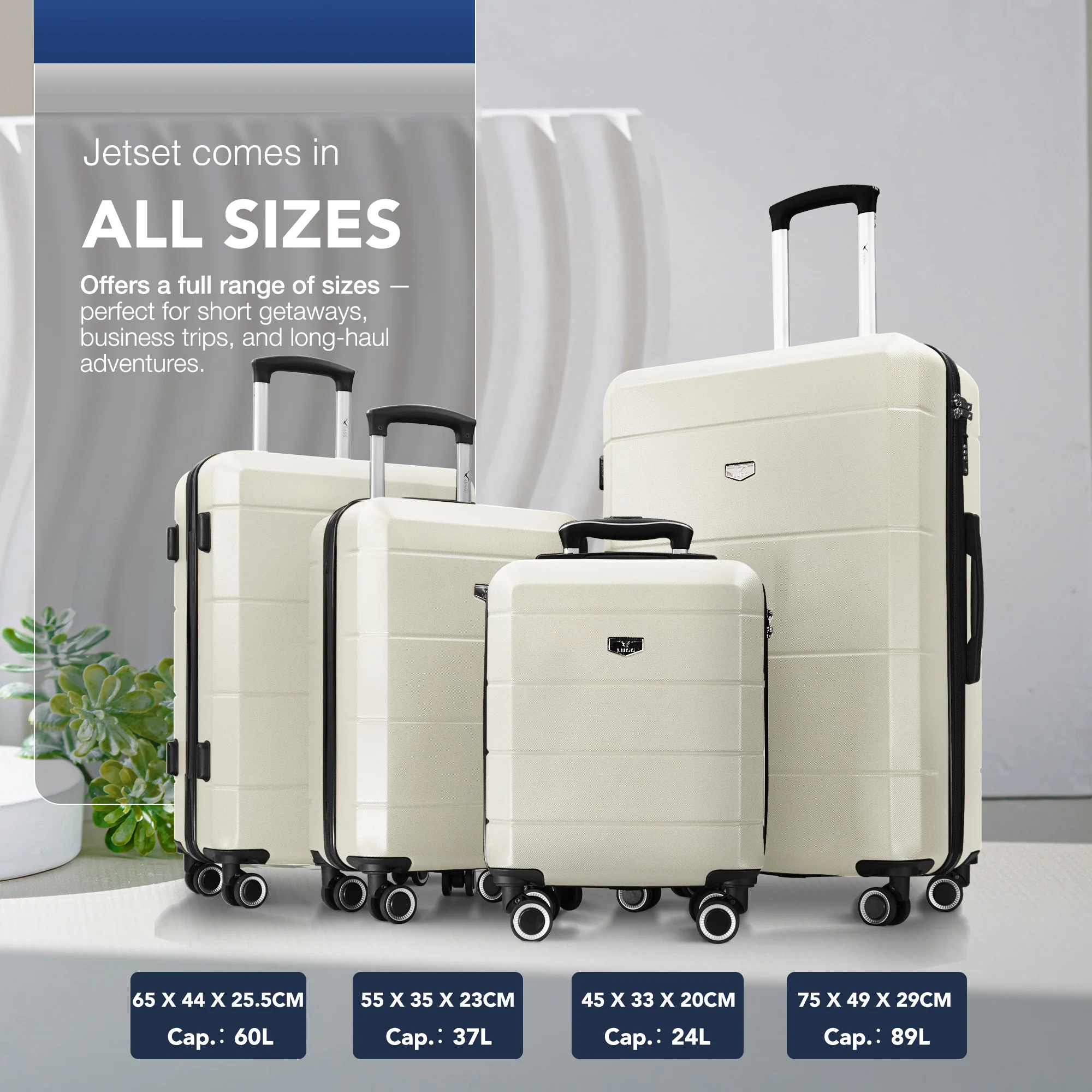 LUGG Jetset 24” Lightweight Travel Carry On Suitcase, ABS, Water Resistant & TSA Lock, Easyjet Overhead- Ivory - Image 8