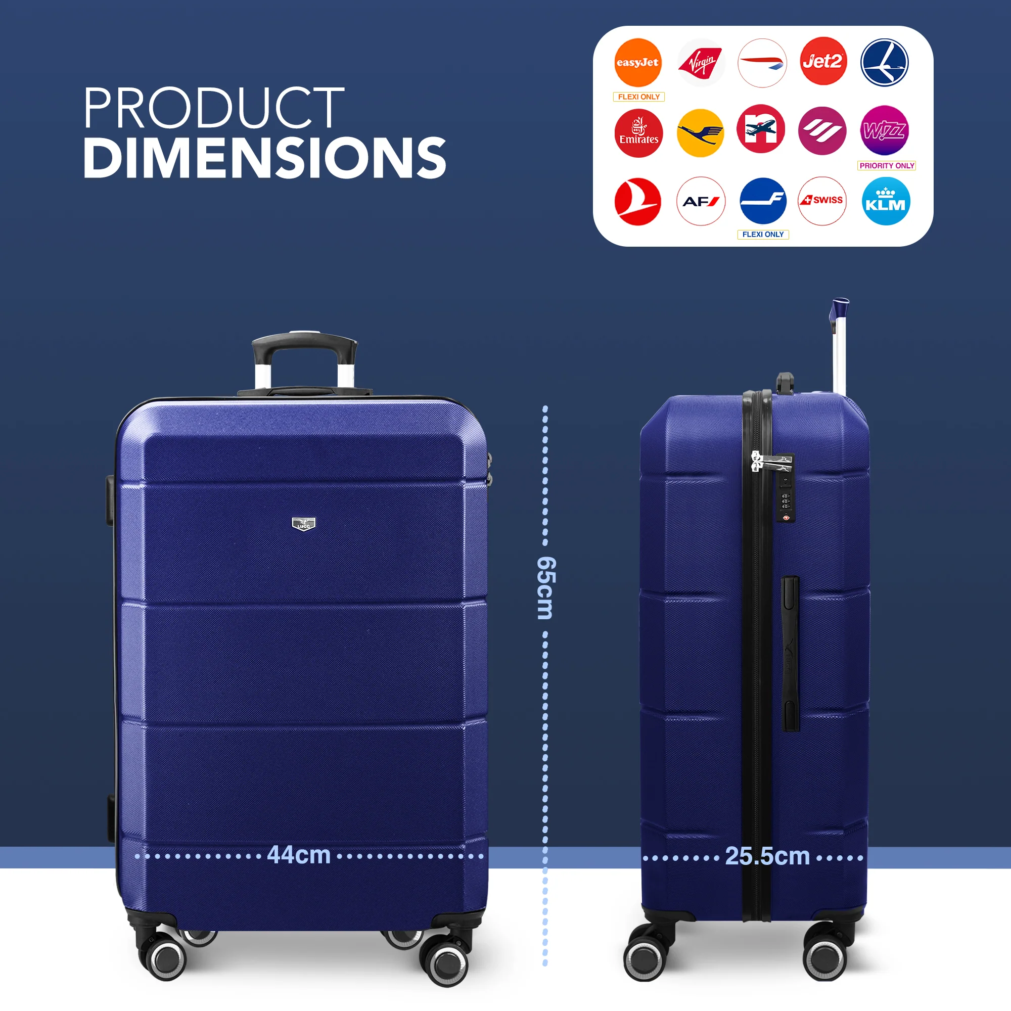 LUGG Jetset 24â Lightweight Travel Carry On Suitcase, ABS, Water Resistant & TSA Lock, Easyjet Overhead- Midnight Blue - Image 2