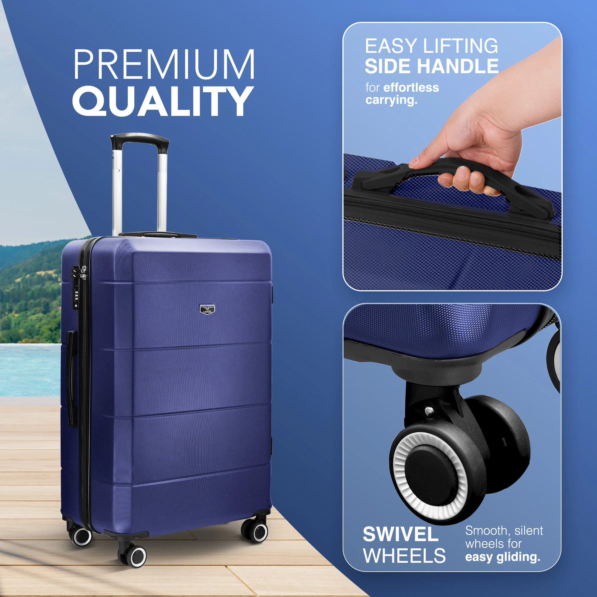LUGG Jetset 24â Lightweight Travel Carry On Suitcase, ABS, Water Resistant & TSA Lock, Easyjet Overhead- Midnight Blue - Image 3
