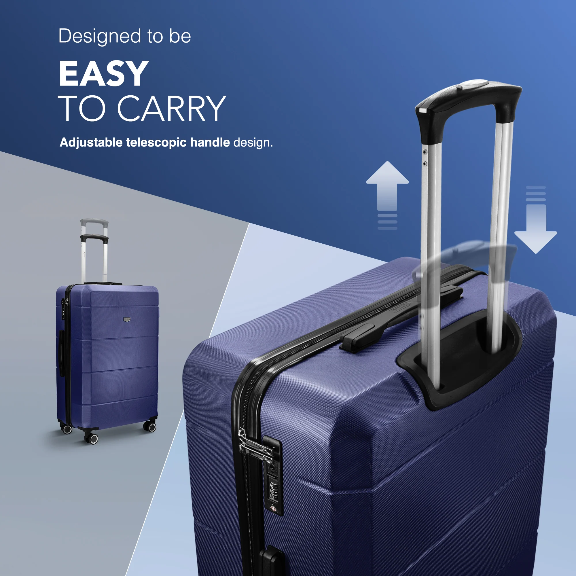 LUGG Jetset 24â Lightweight Travel Carry On Suitcase, ABS, Water Resistant & TSA Lock, Easyjet Overhead- Midnight Blue - Image 6
