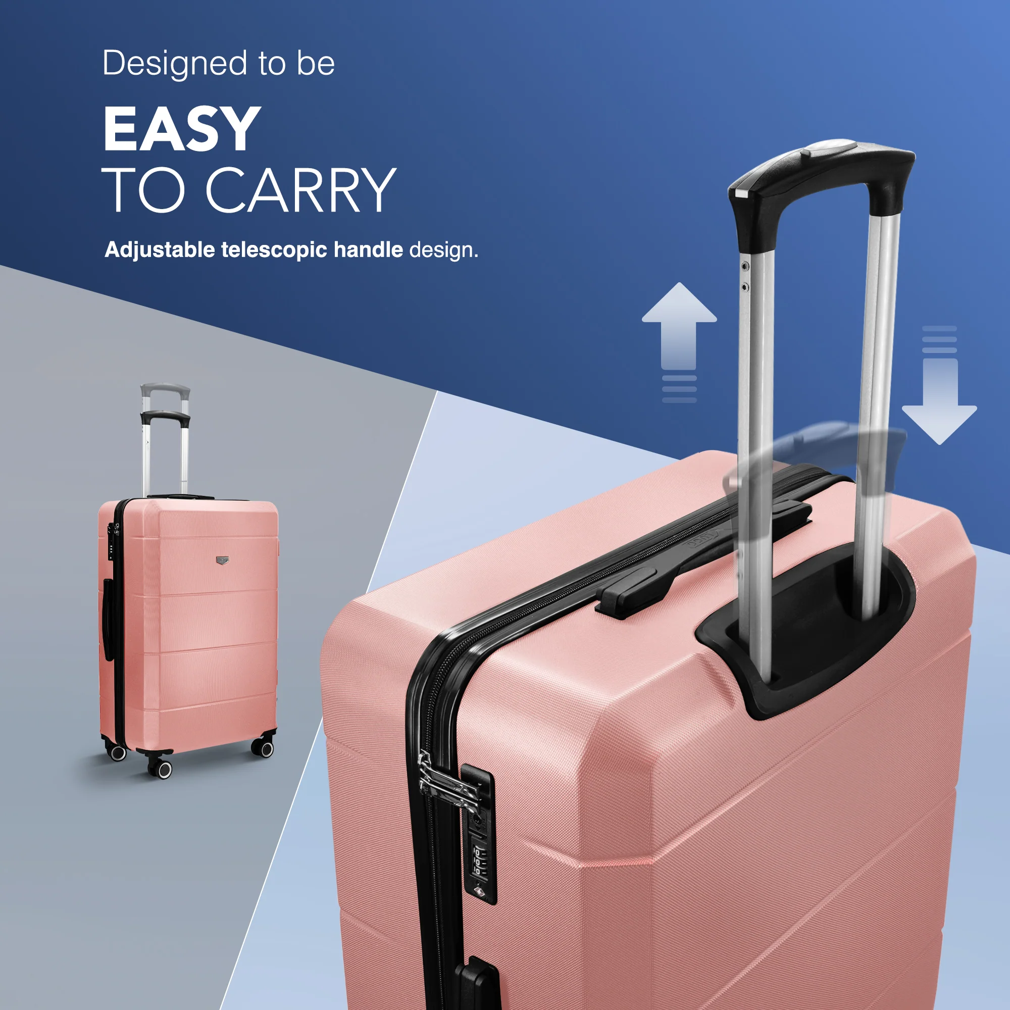 LUGG Jetset 24” Lightweight Travel Carry On Suitcase, ABS, Water Resistant & TSA Lock, Easyjet Overhead- Rose Gold - Image 6