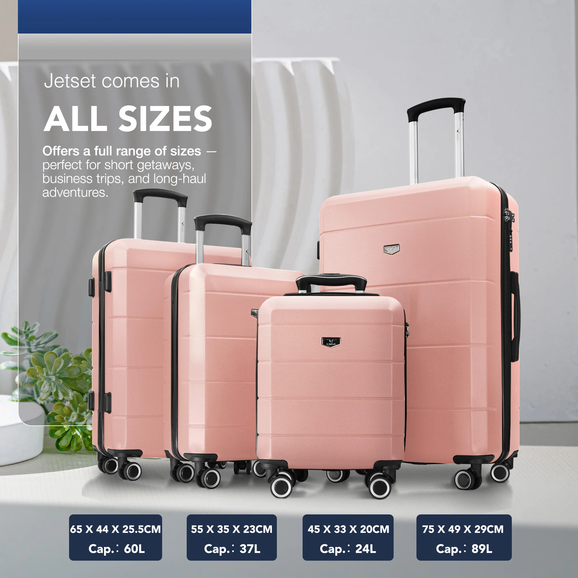 LUGG Jetset 24” Lightweight Travel Carry On Suitcase, ABS, Water Resistant & TSA Lock, Easyjet Overhead- Rose Gold - Image 8